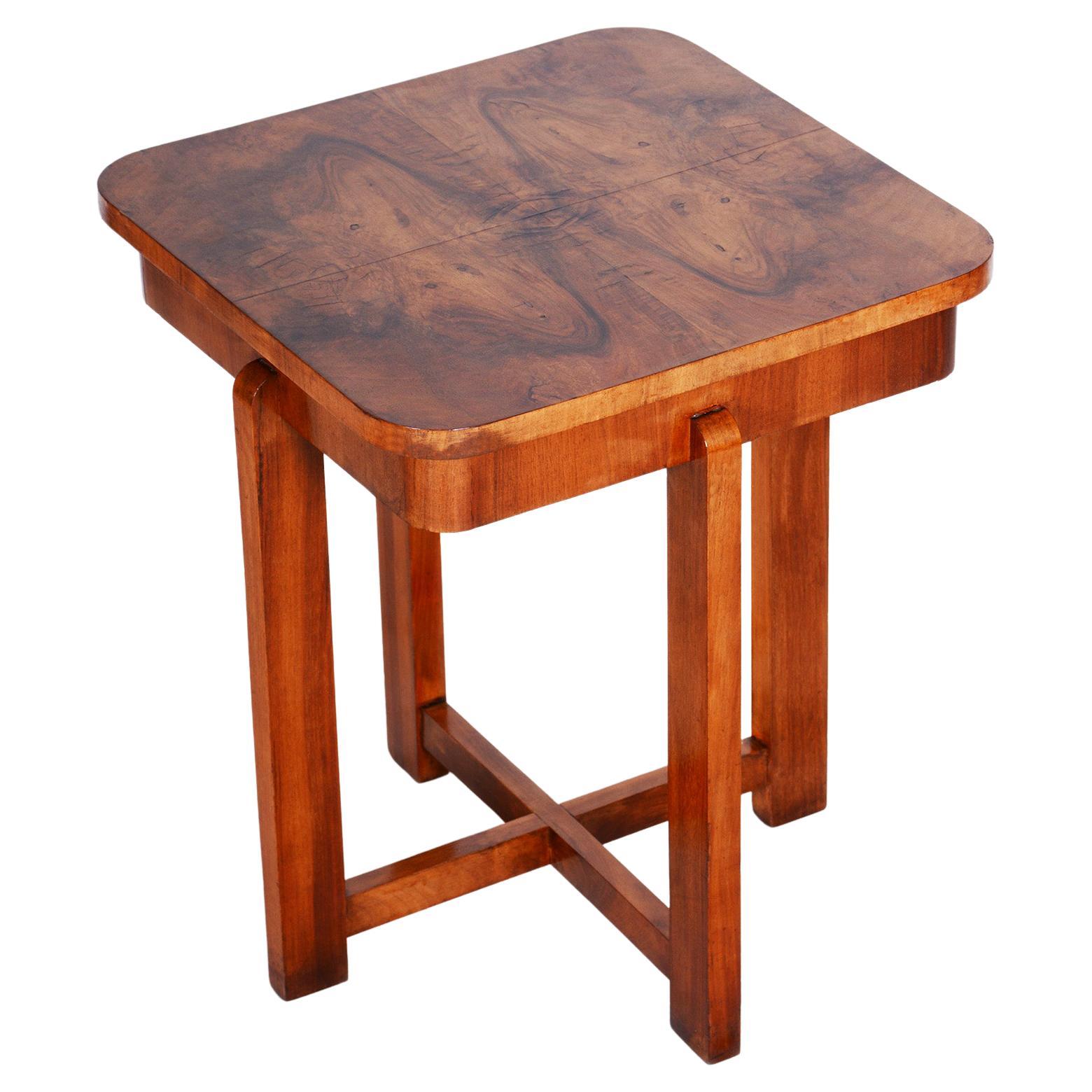 Small Czech Art Deco Table, Made in the 1930s Out of Walnut, Fully Restored