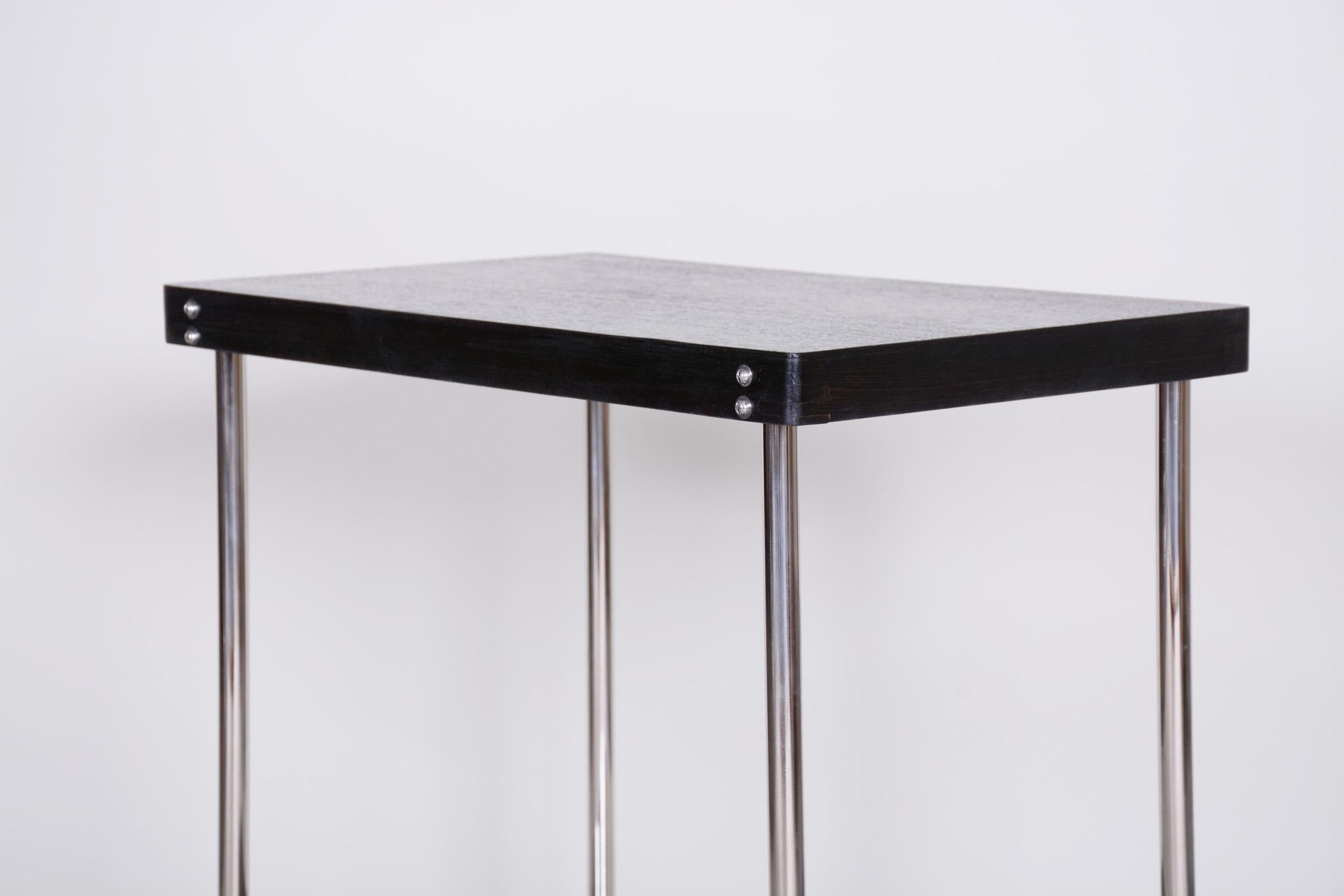 Small Czech Restored Black Chrome Bauhaus Table, R19, Robert Slezák, 1930s For Sale 3