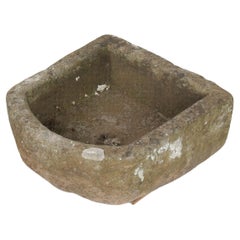 Used Small D Shape Carved Stone Weathered Sandstone Planter  Bonsai Pot