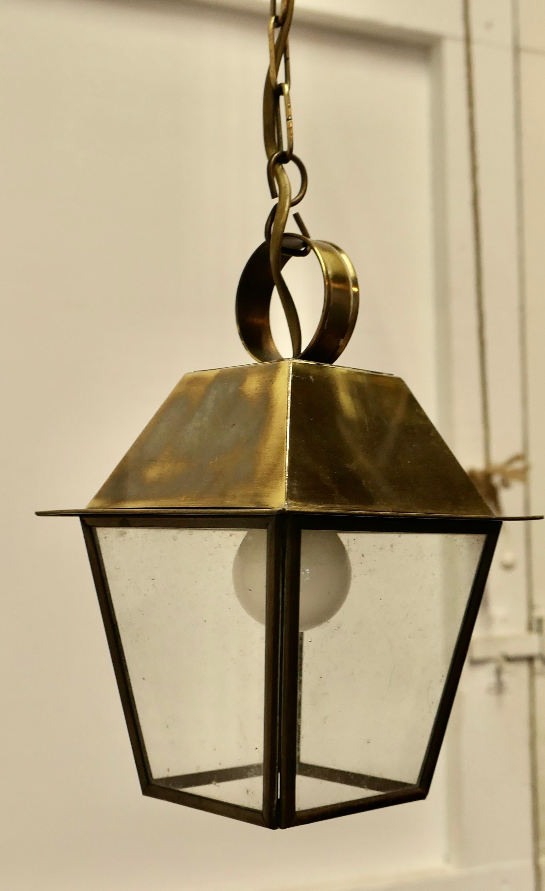Small Dainty Brass Pendant Lantern  This is a dainty Lantern it has 4 glazed sid In Good Condition For Sale In Chillerton, Isle of Wight