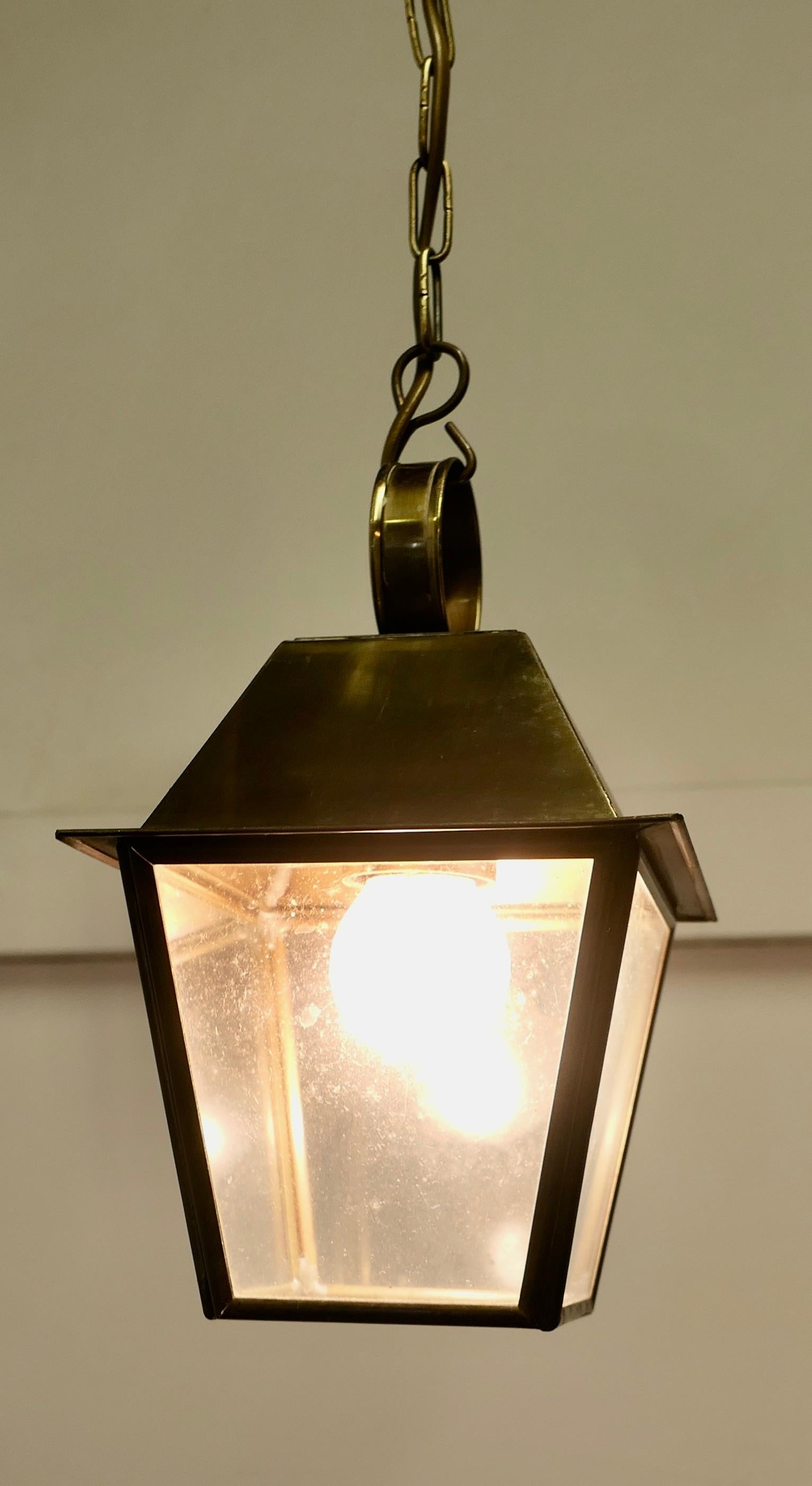 Small Dainty Brass Pendant Lantern  This is a dainty Lantern it has 4 glazed sid For Sale 2