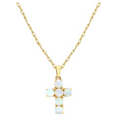 Small Dainty Round Opal Cross Necklace