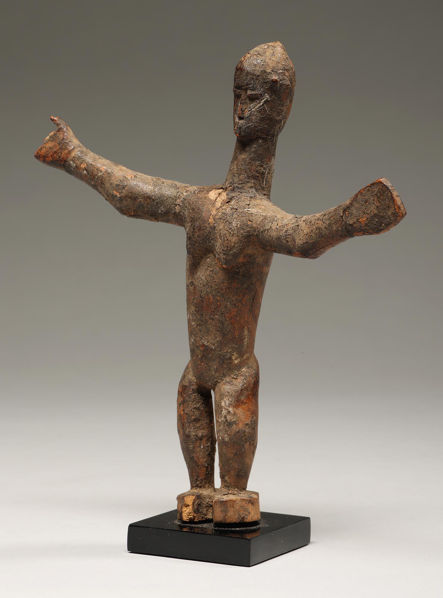Ivorian Small Dancing Lobi Figure With Arms Out, Cubist Face Ghana West Africa ex Willis For Sale