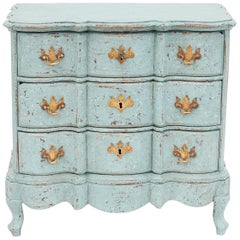 Small Danish 18th Century Baroque Chest of Drawers in Decorative Blue Color