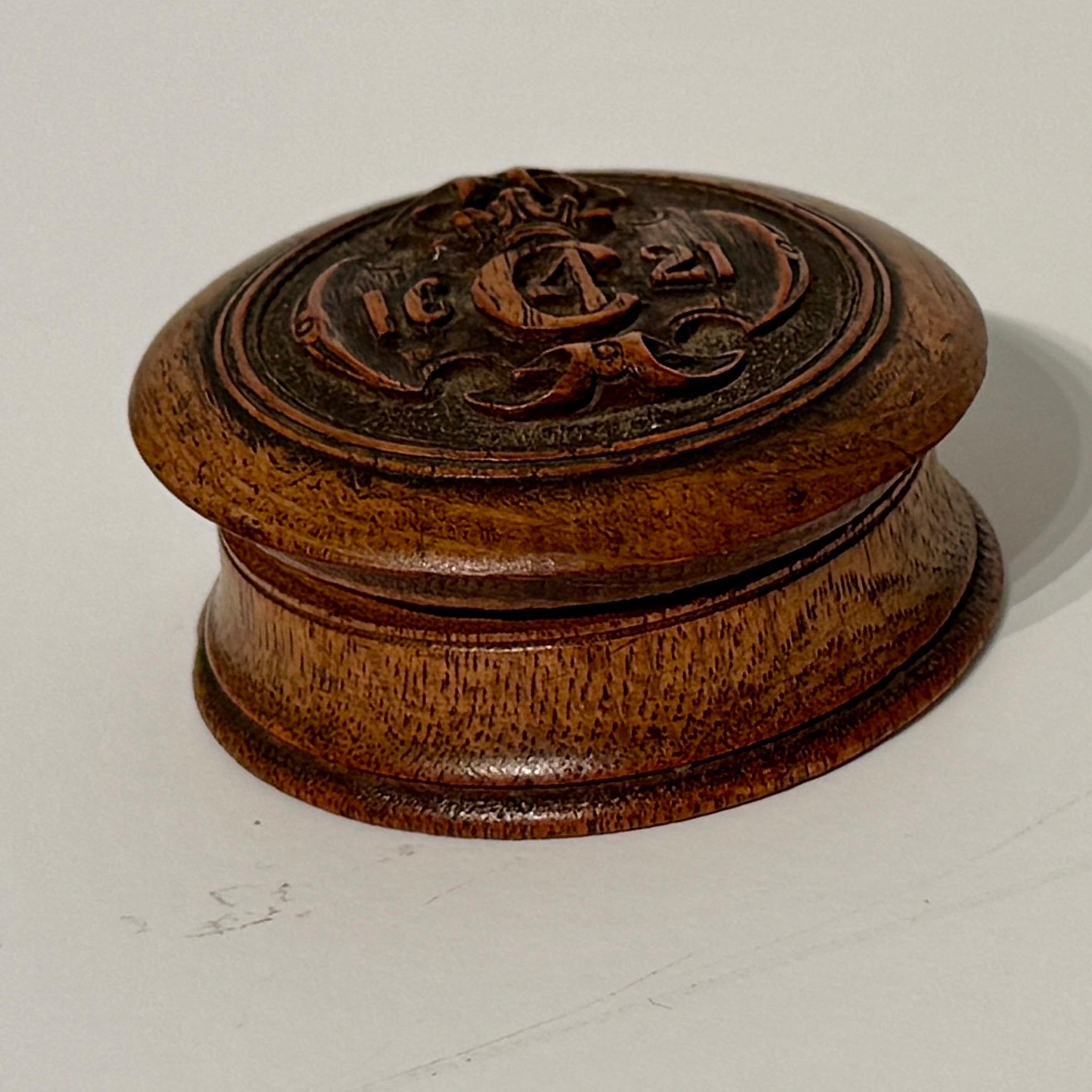 Folk Art Small Danish 18th Century Pillbox or Snuffbox with King Christian 4th Monogram