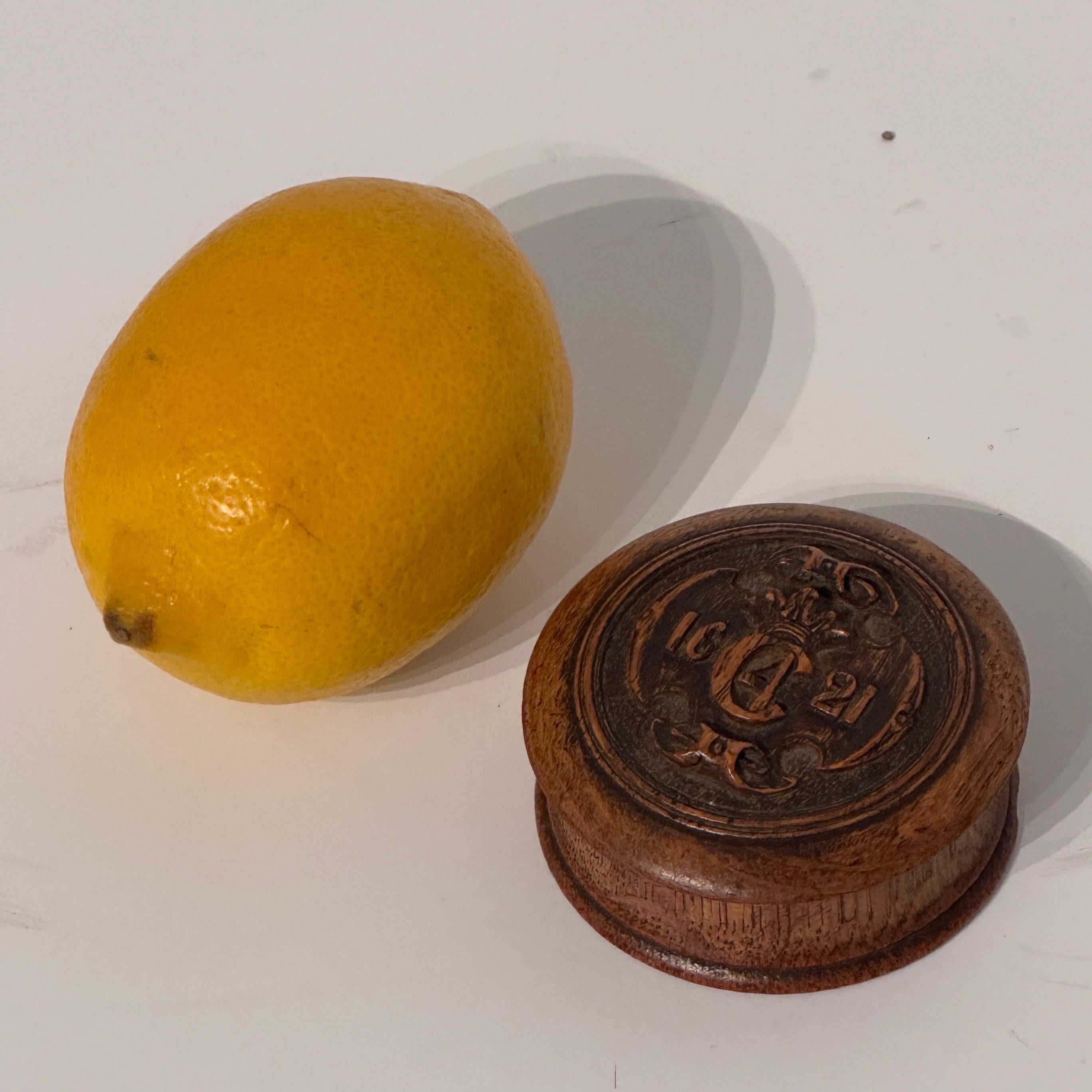 Hand-Carved Small Danish 18th Century Pillbox or Snuffbox with King Christian 4th Monogram