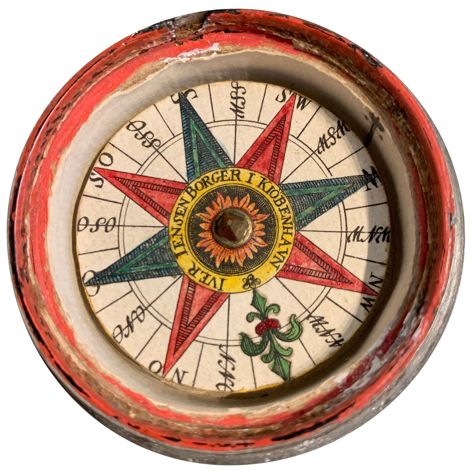 Small Danish 18th Century Pocket Compass with Hot-Air Balloon Decoration 6