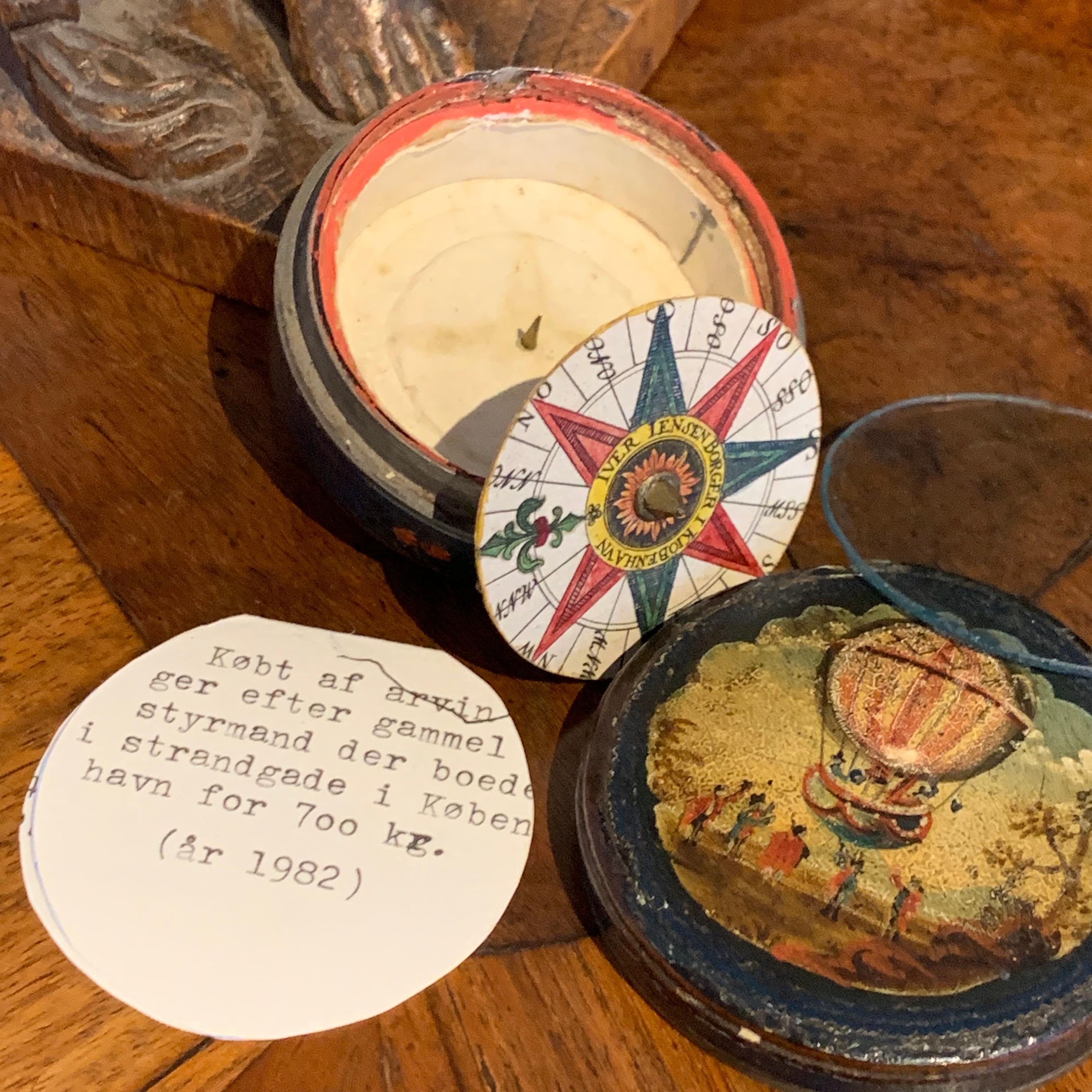 Small Danish 18th Century Pocket Compass with Hot-Air Balloon Decoration 11
