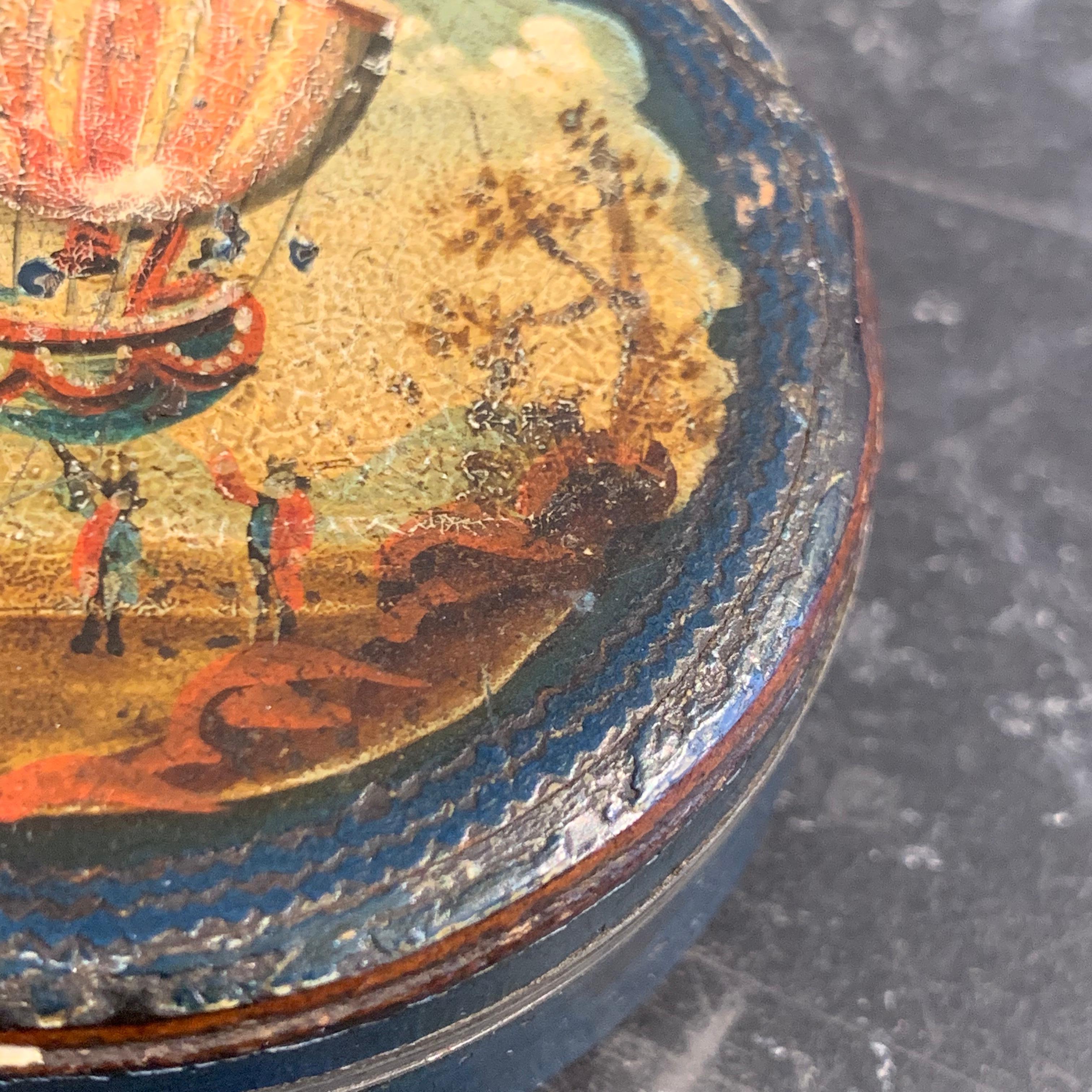 Small Danish 18th Century Pocket Compass with Hot-Air Balloon Decoration 13