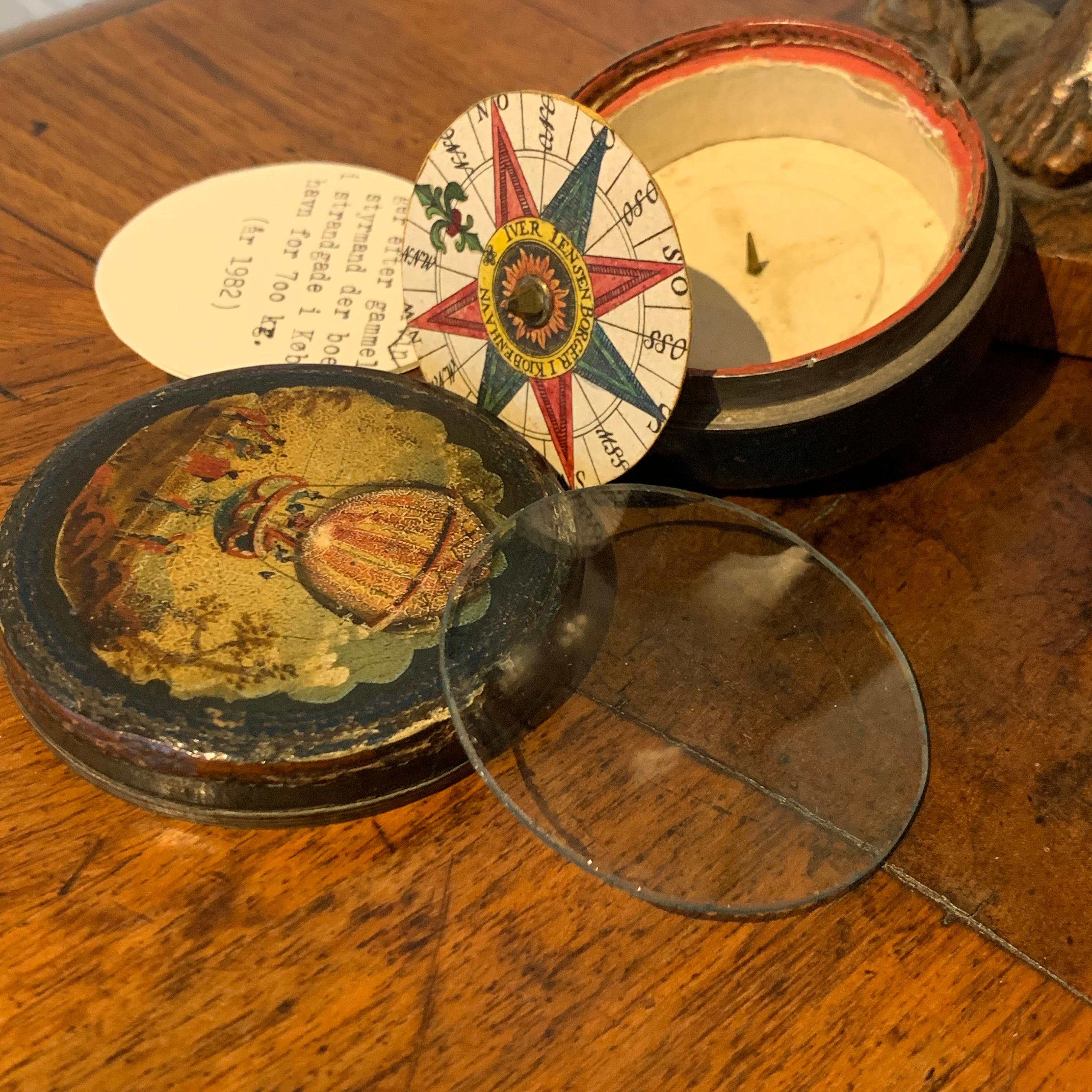 Small Danish 18th Century Pocket Compass with Hot-Air Balloon Decoration 15