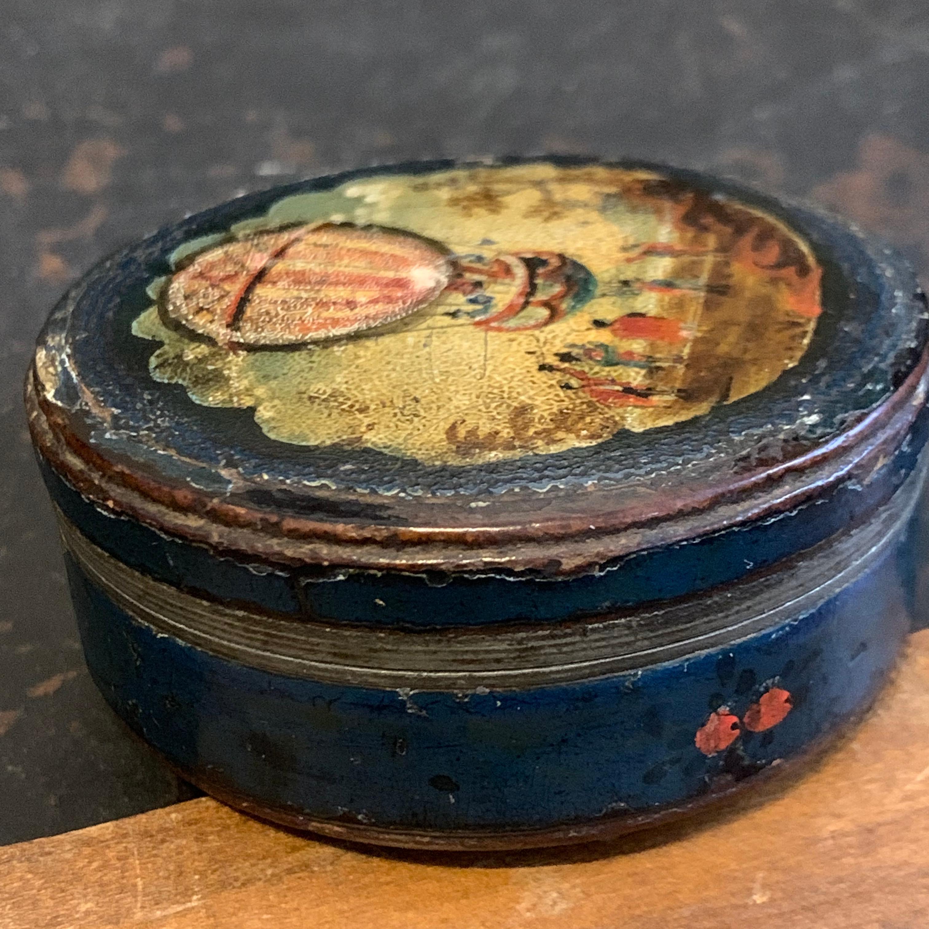 Small Danish 18th Century Pocket Compass with Hot-Air Balloon Decoration In Good Condition In Haddonfield, NJ