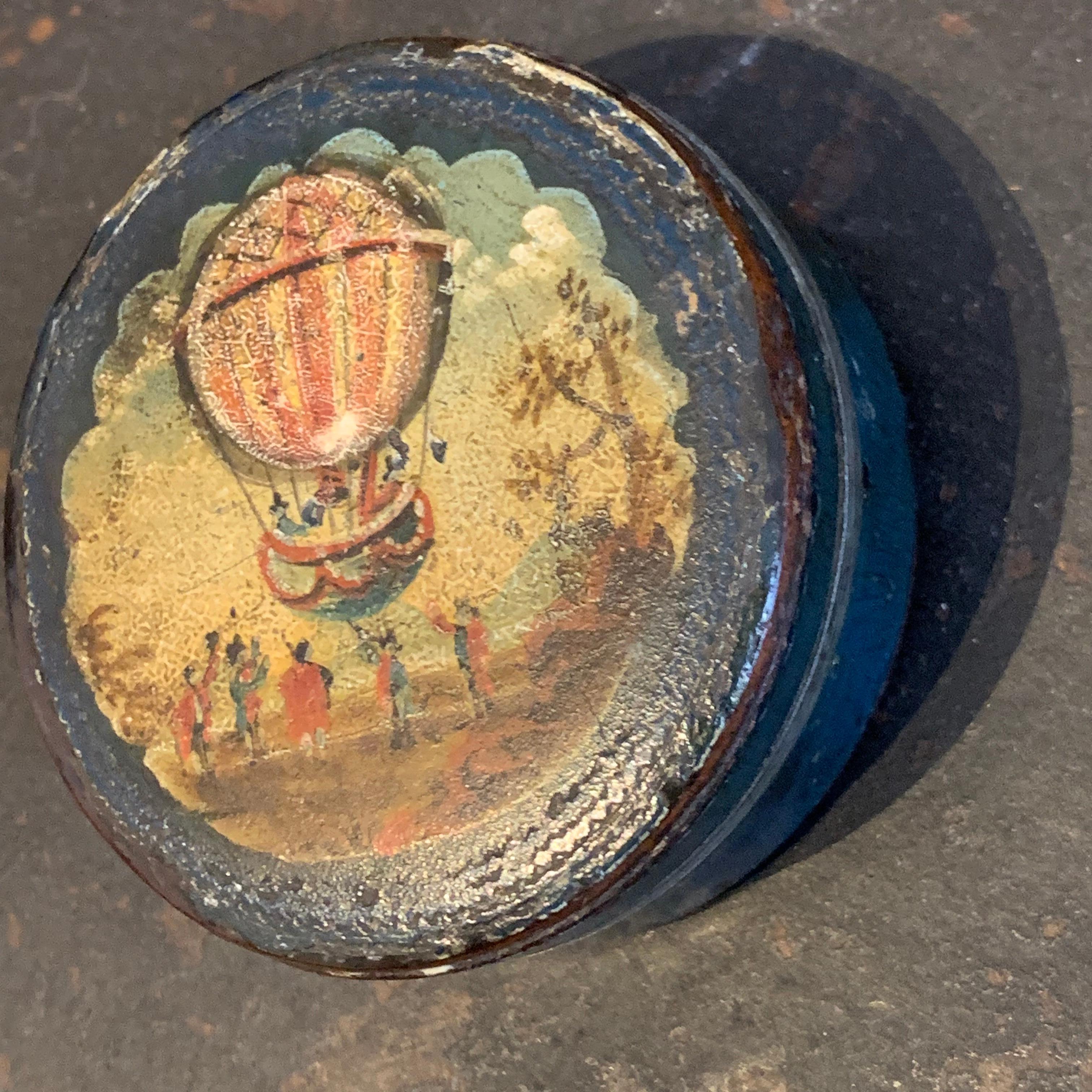 Small Danish 18th Century Pocket Compass with Hot-Air Balloon Decoration 3