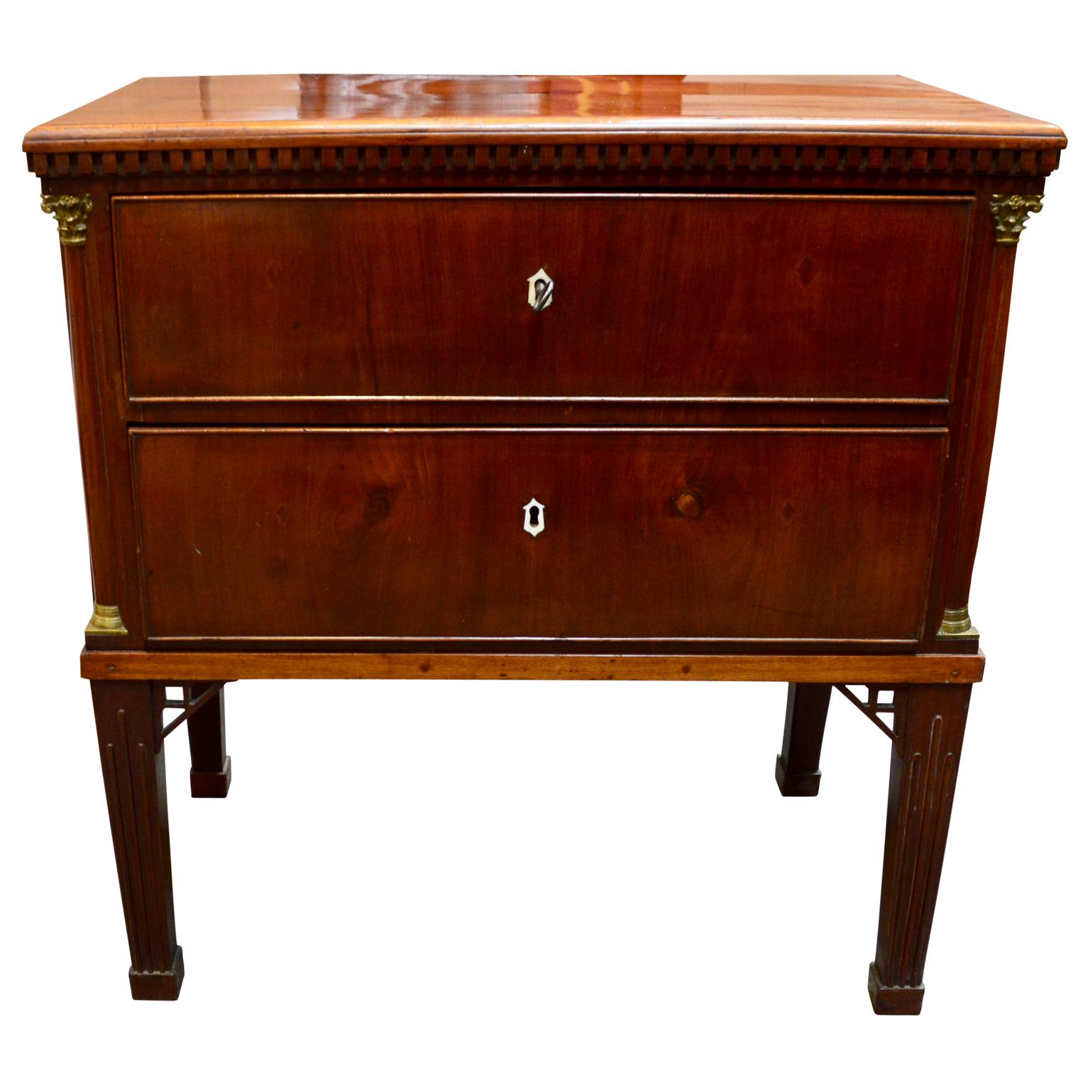 Small Altona Biedermeier mahogany dresser with 2 drawers. Brass fittings on the sides and bone keyhole fittings.
