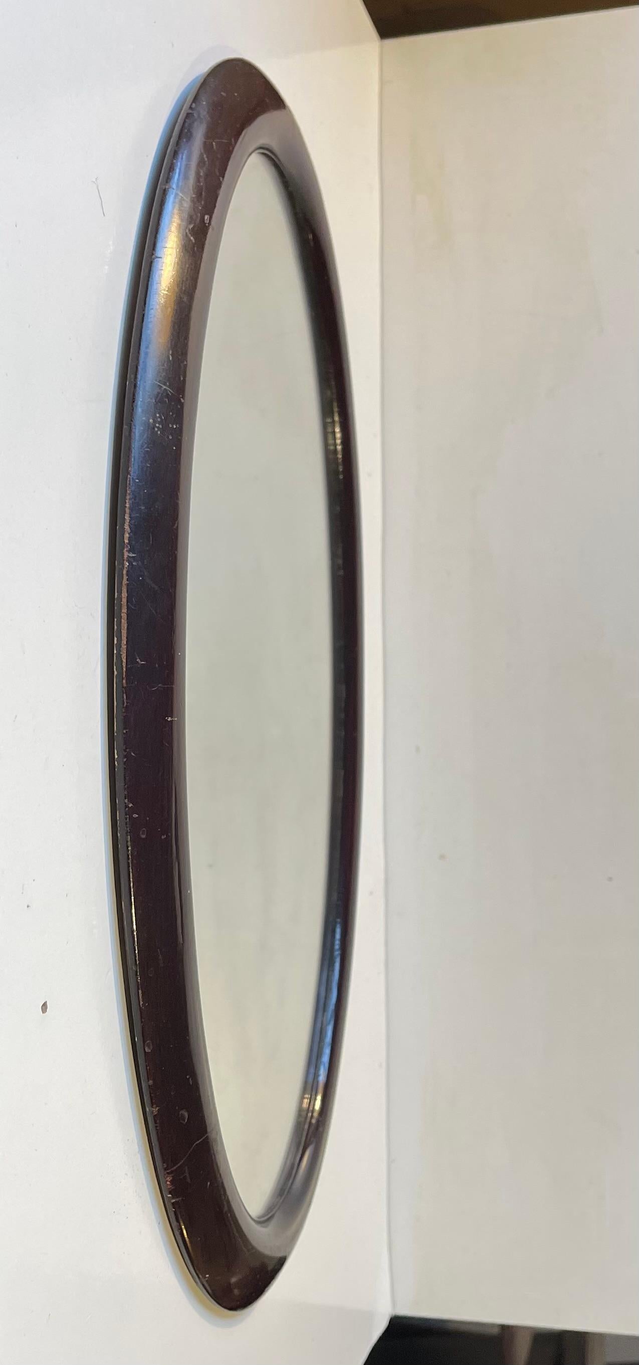 European Small Danish Antique Oval Wall Mirror in Stained Oak, 1920s For Sale