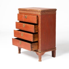 Small Danish Gustavian Chest of Drawers in Original Coral Paint