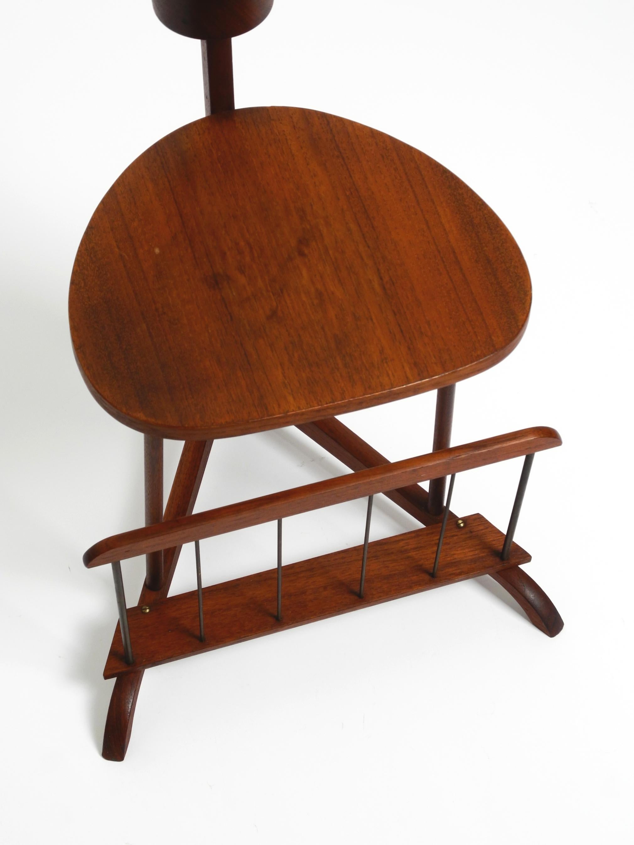 Brass Small Danish Mid Century teak side table with magazine compartment and ashtray