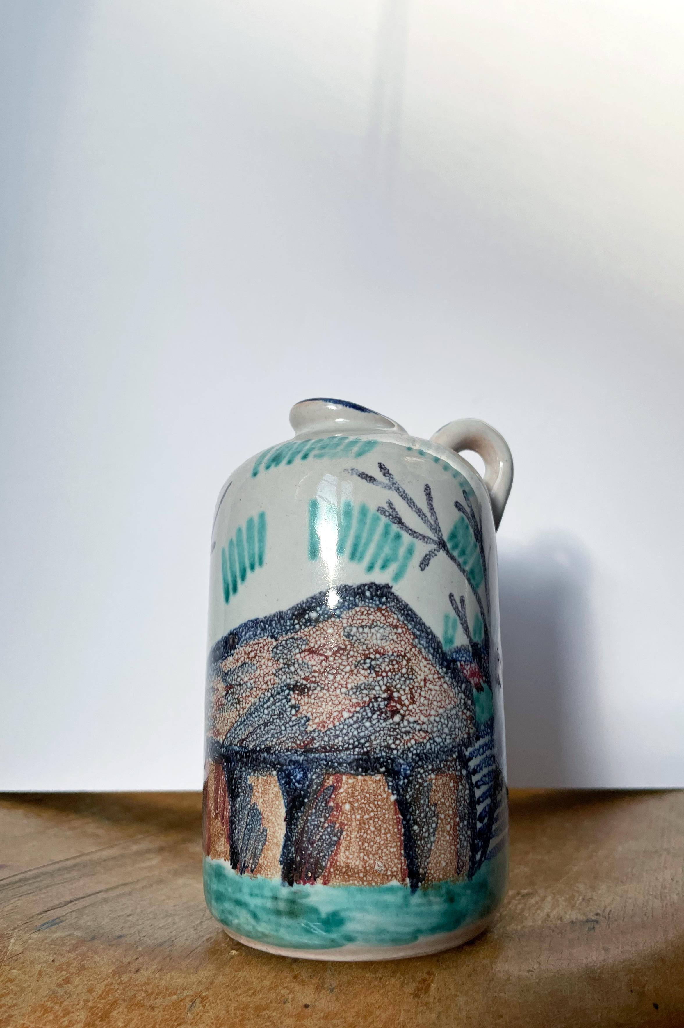 Dänische handbemalte Keramikvase aus der Jahrhundertmitte, 1950er Jahre (Handgefertigt) im Angebot