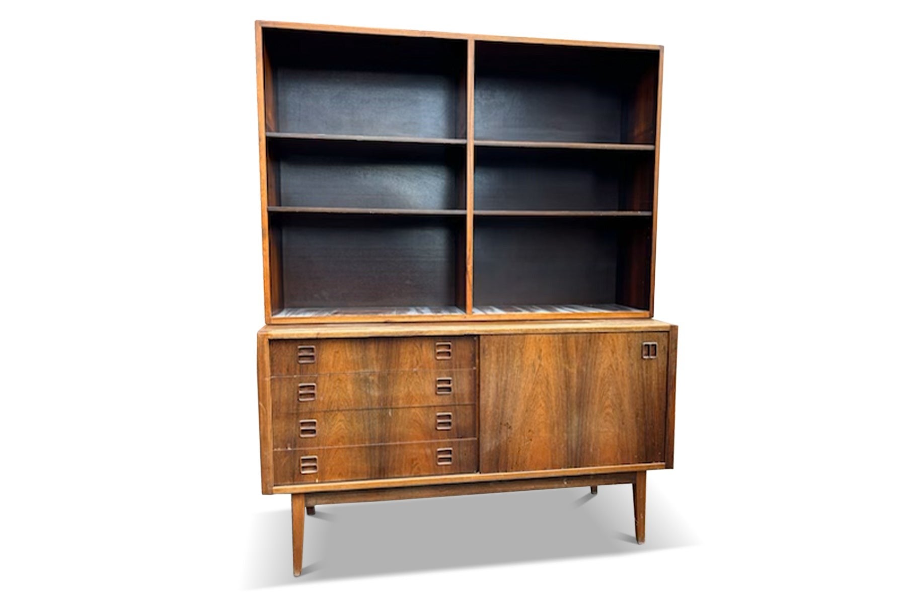 Petite crédence moderne danoise en bois de rose avec huche de bibliothèque