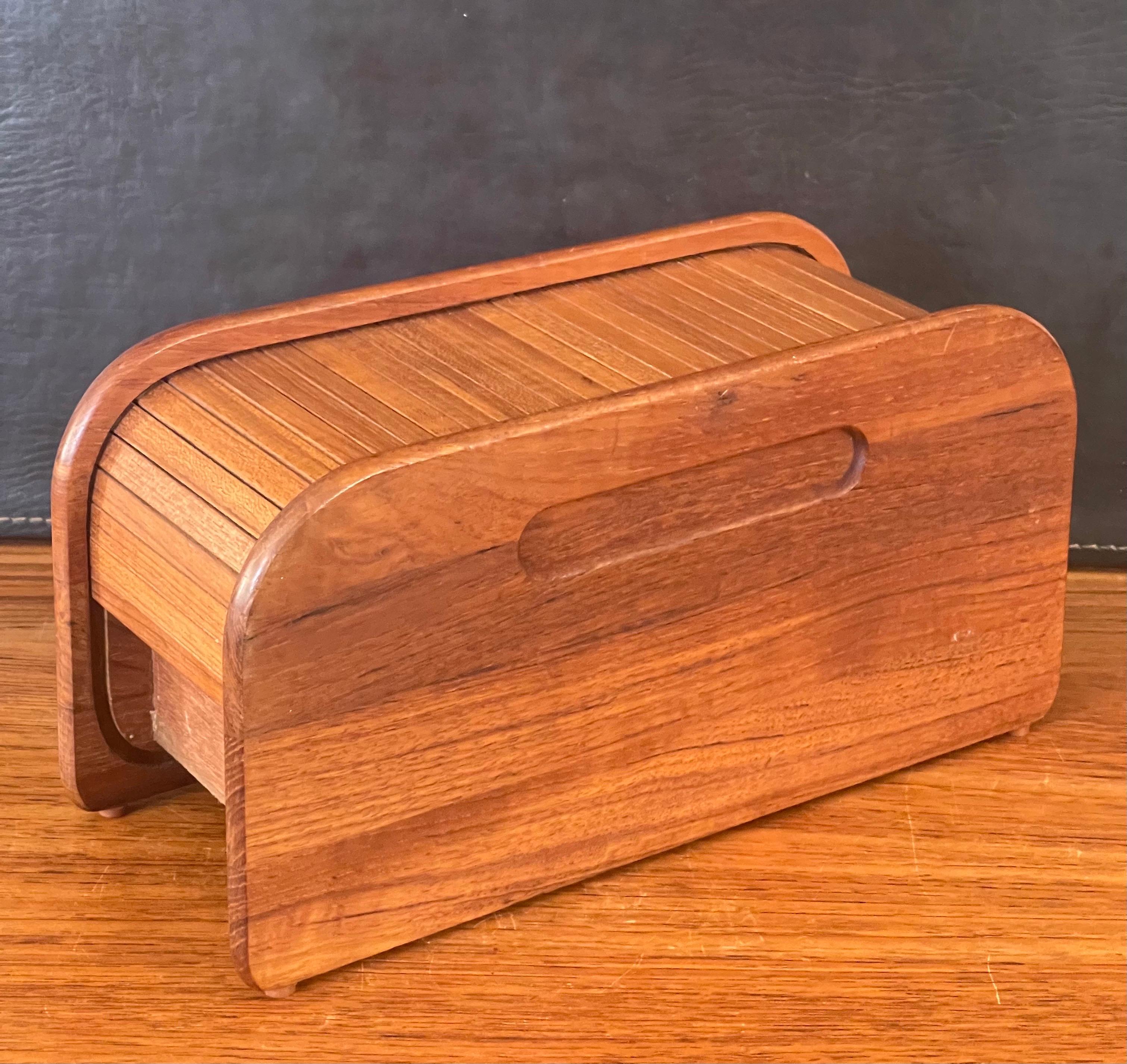 Small Danish Modern Tambour Top Teak Box In Good Condition In San Diego, CA