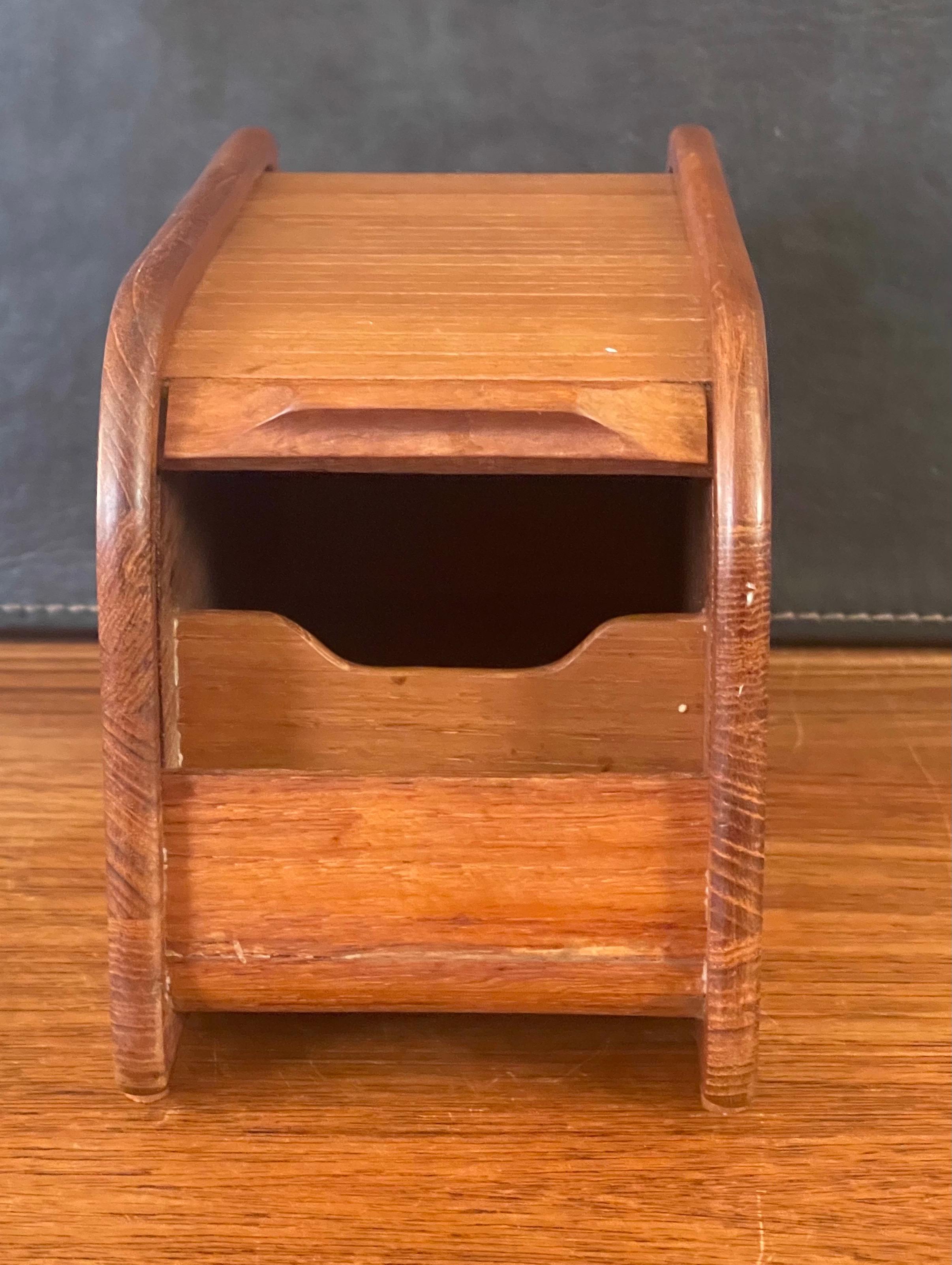 20th Century Small Danish Modern Tambour Top Teak Box