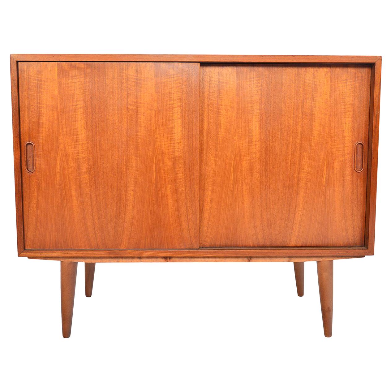 Small Danish Modern Teak Sliding Door Cupboard For Sale at 1stDibs