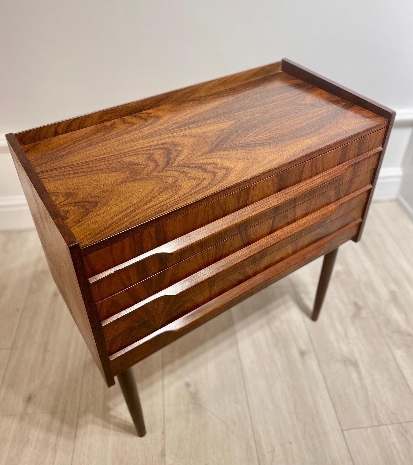 Mid-Century Modern Small Danish Rosewood Drawers on Tall Legs