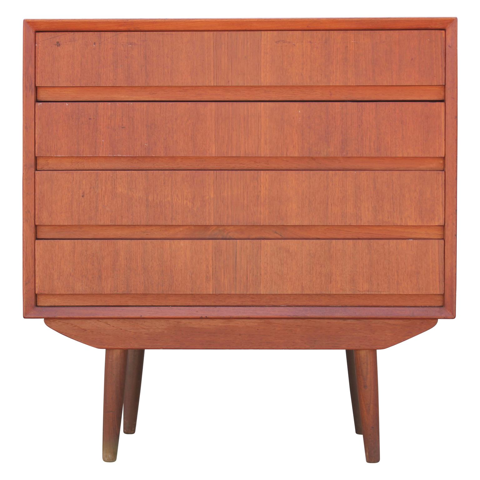 Mid-Century Modern Small Danish Teak Four-Drawer Chest of Drawers or Nightstand by Svend Madsen