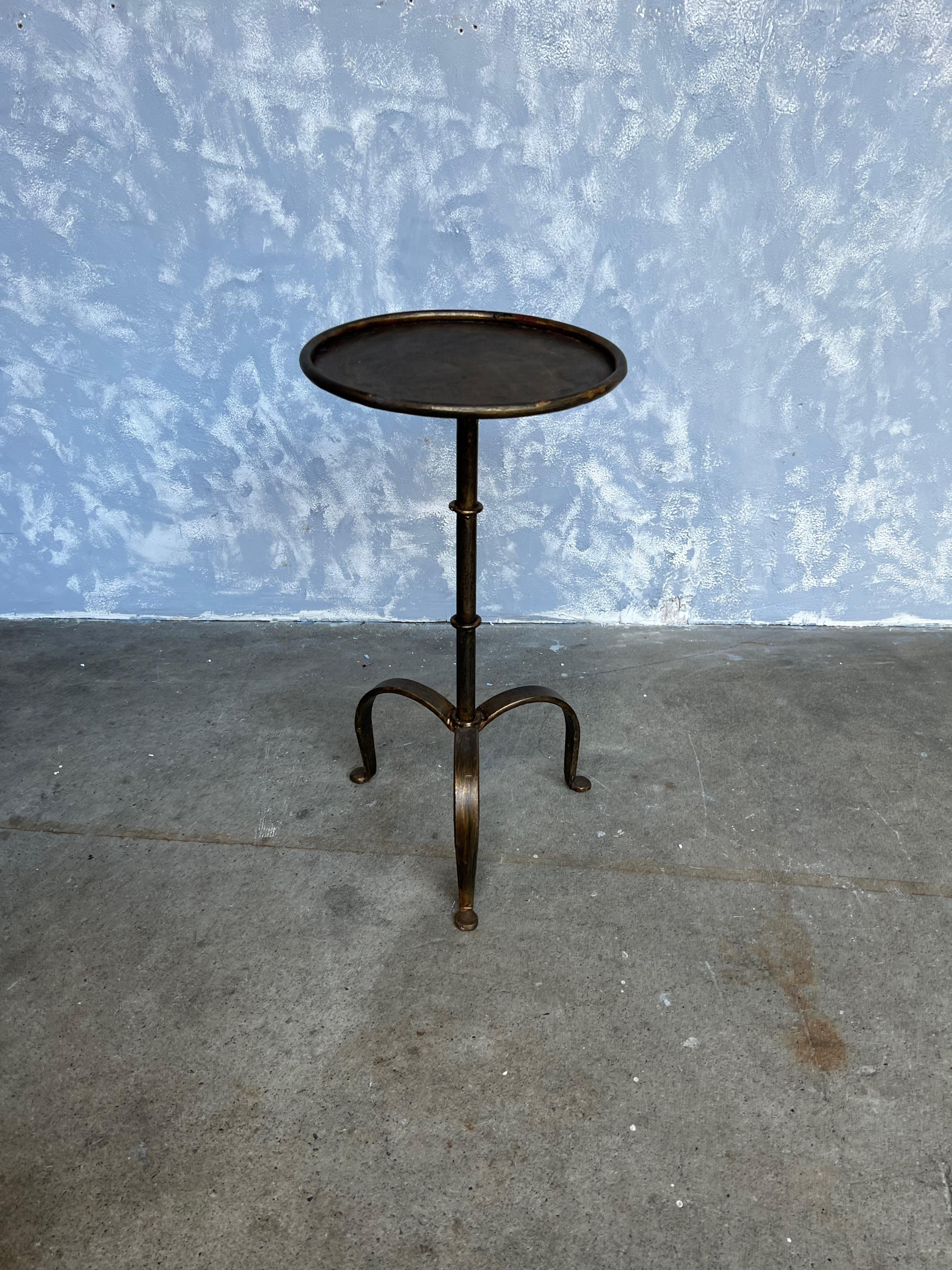 Mid-Century Modern Small Dark Gilt Metal Drinks Table on a Tripod Base
