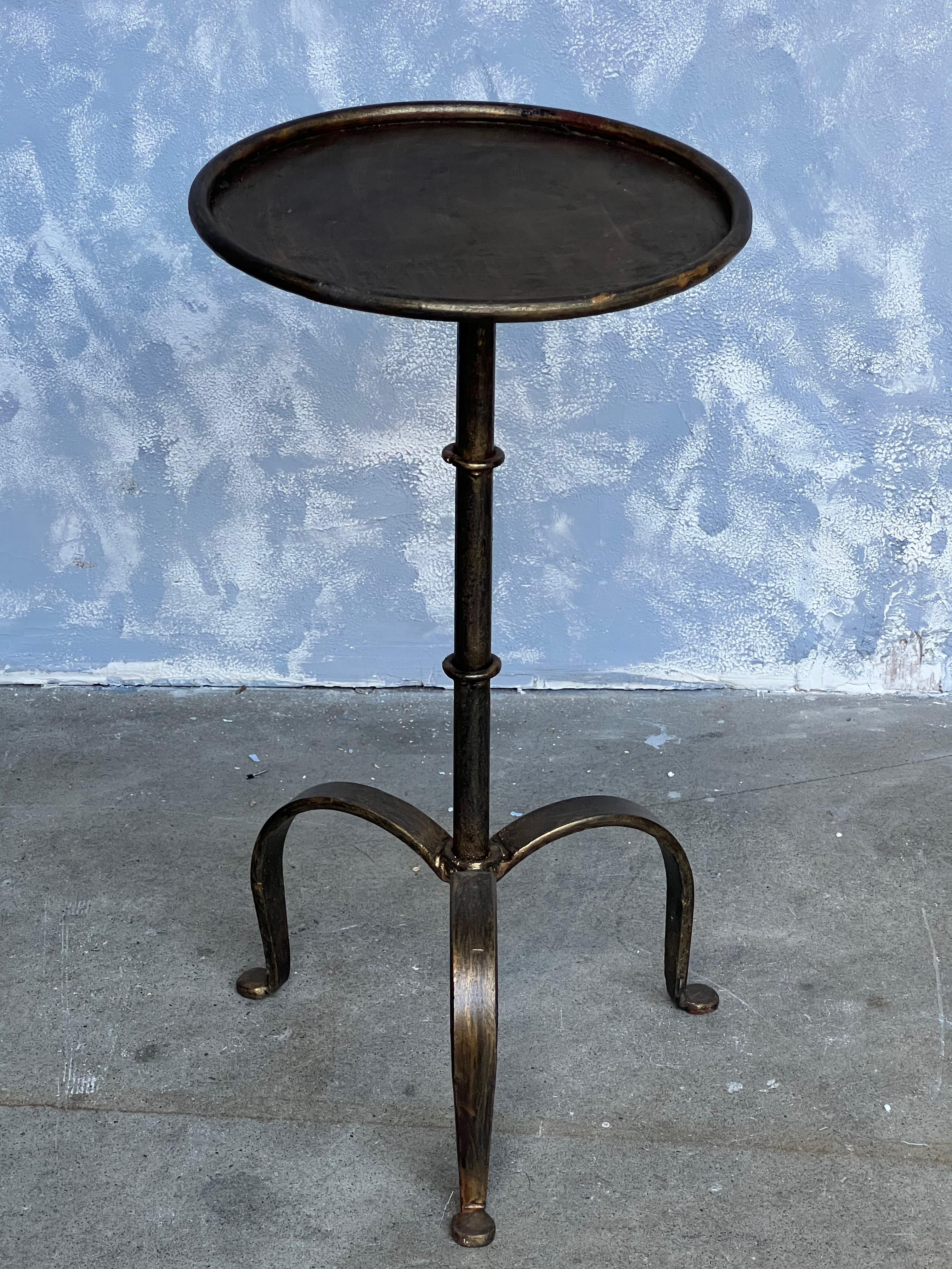 Spanish Small Dark Gilt Metal Drinks Table on a Tripod Base