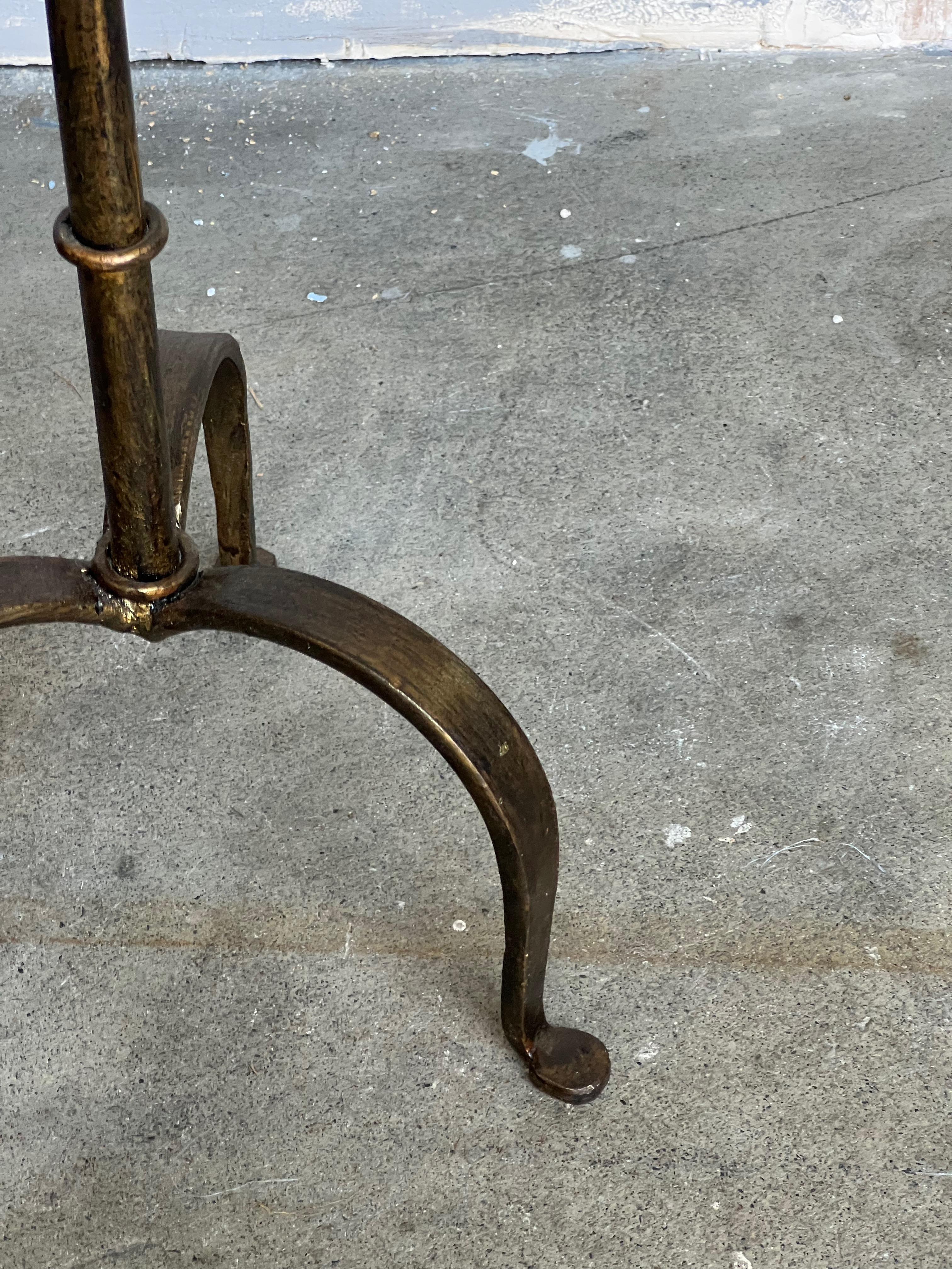 Small Dark Gilt Metal Drinks Table on a Tripod Base In Good Condition In Buchanan, NY