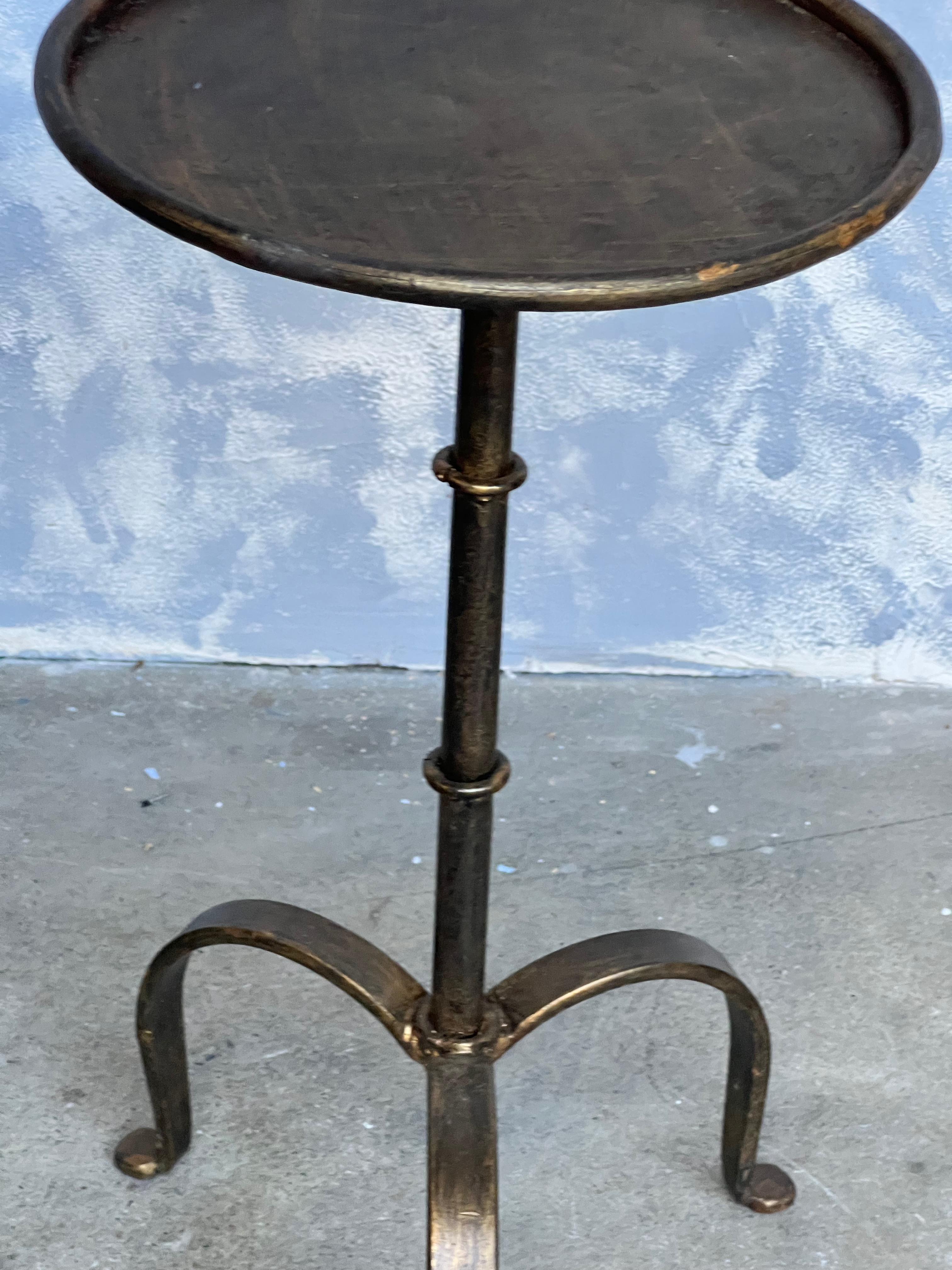 Mid-20th Century Small Dark Gilt Metal Drinks Table on a Tripod Base