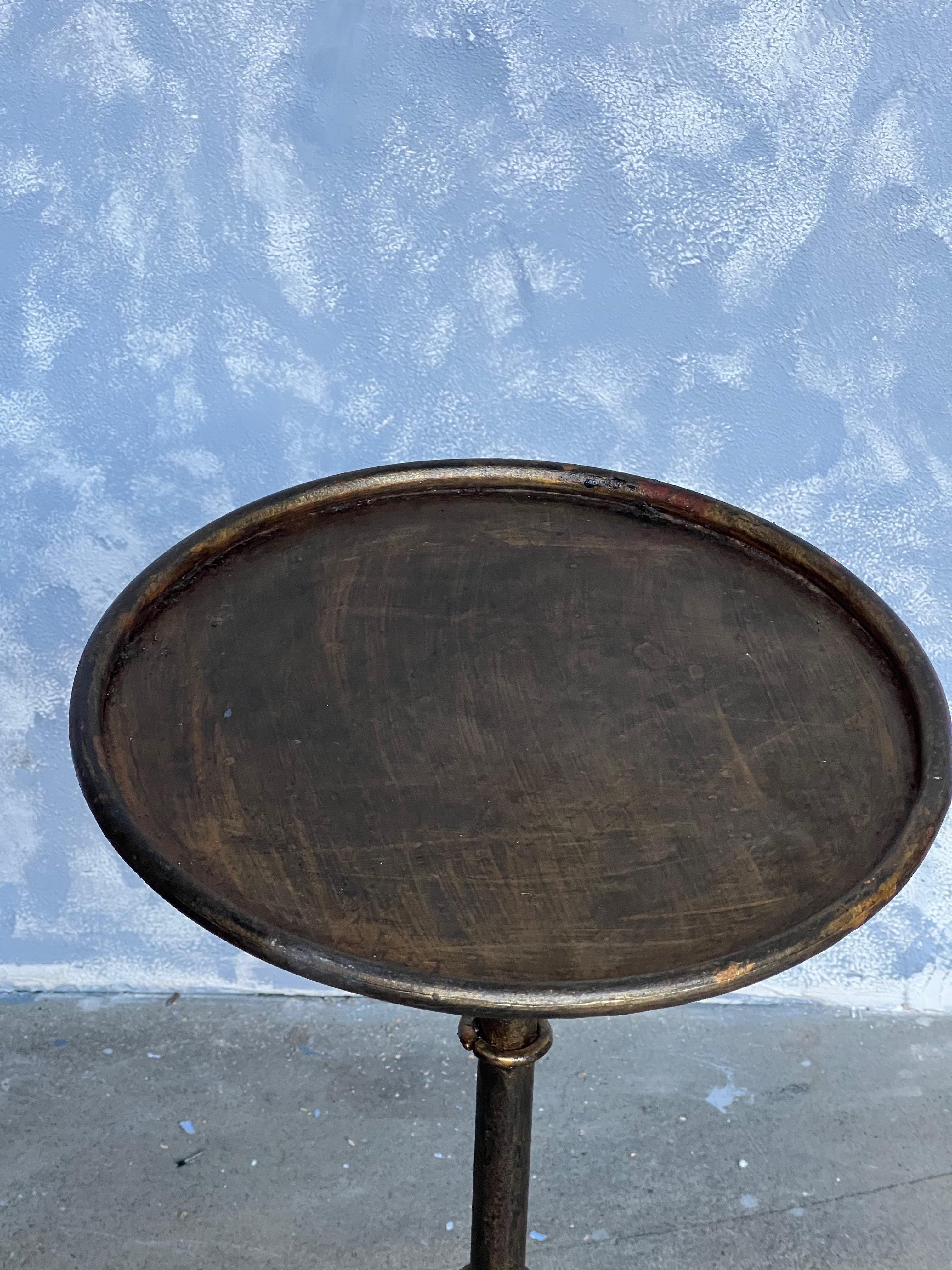 Iron Small Dark Gilt Metal Drinks Table on a Tripod Base