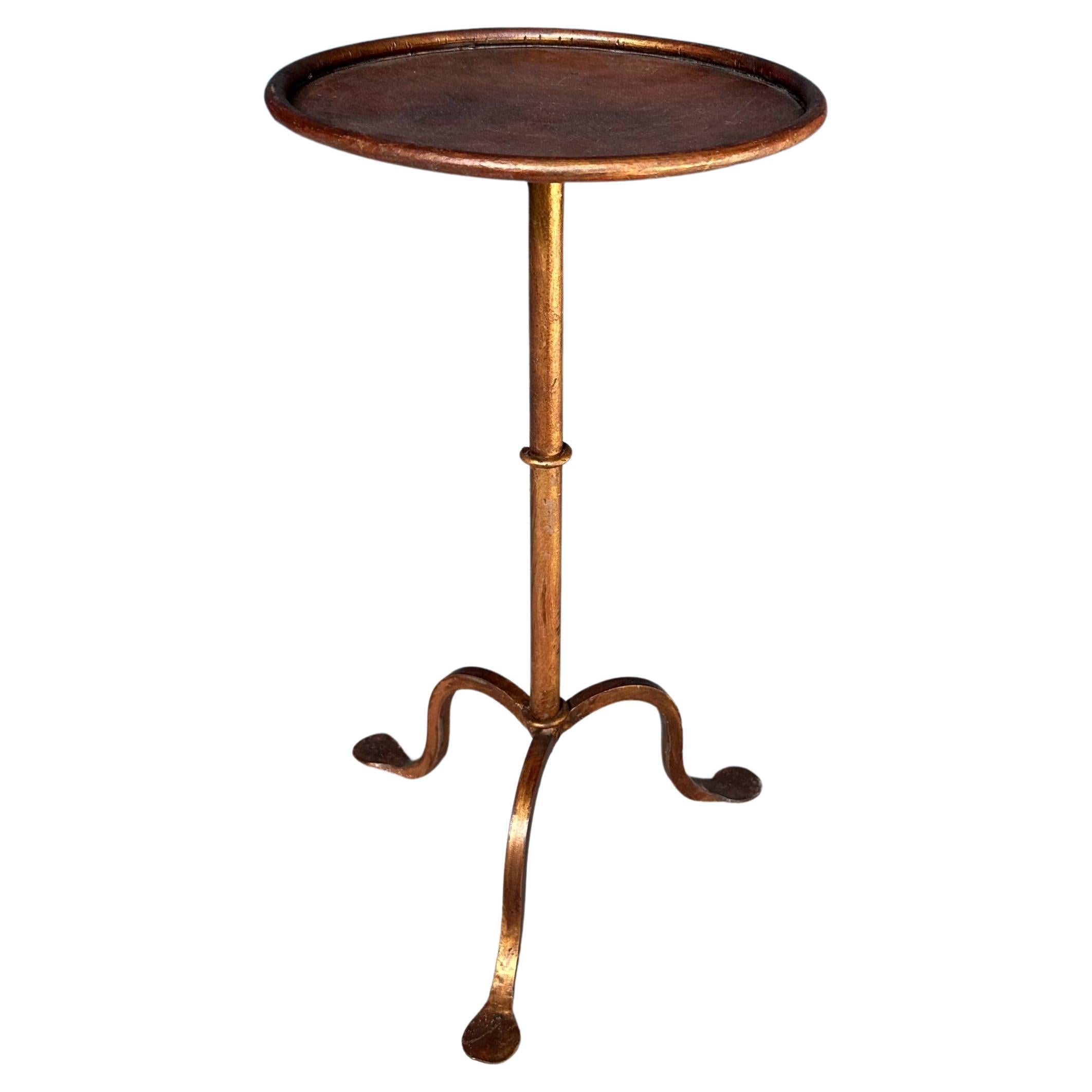 Small Dark Gilt Metal Drinks Table with Curved Legs For Sale