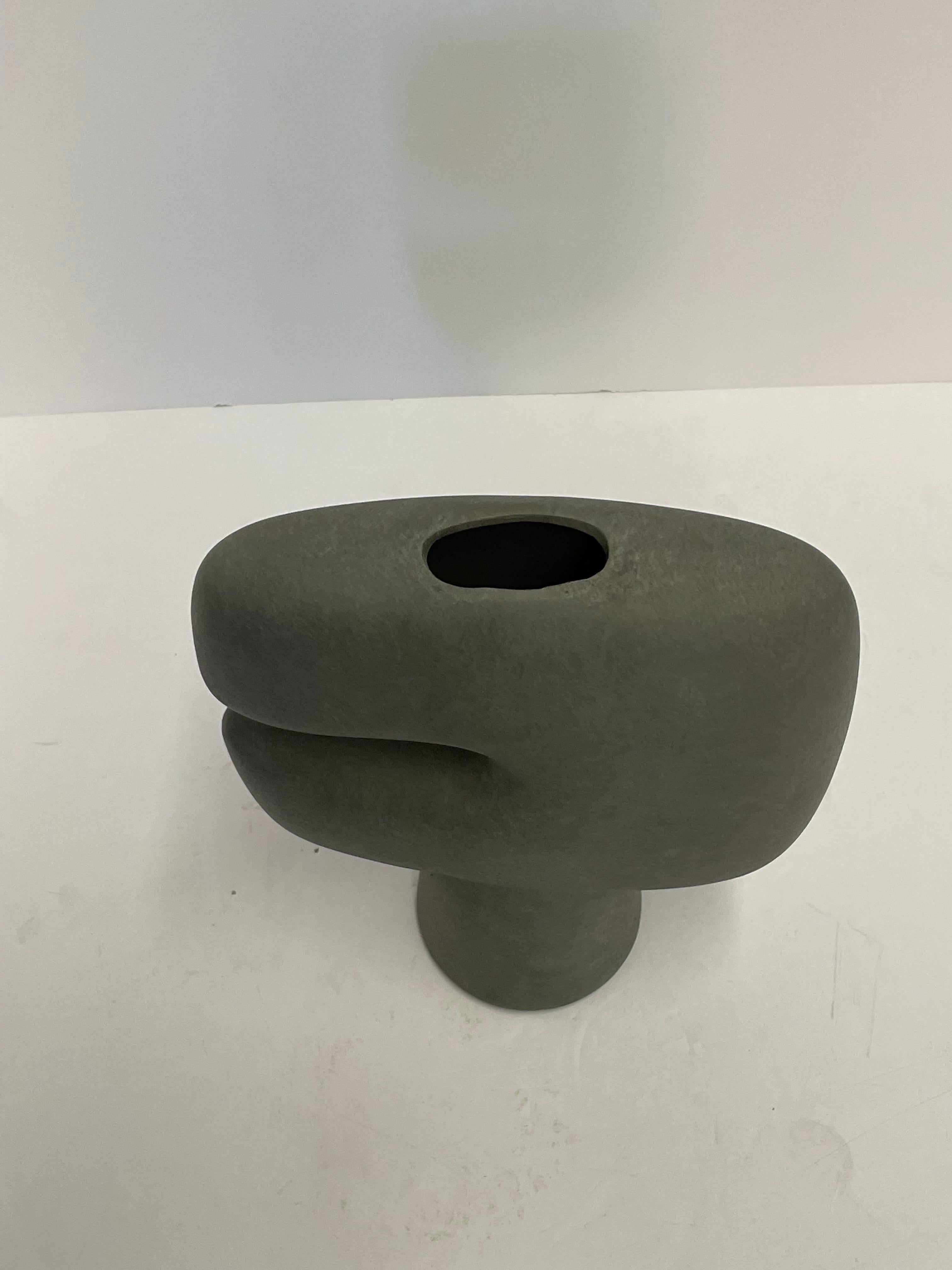 Terracotta Small Dark Grey C Shaped Danish Design Vase, China, Contemporary