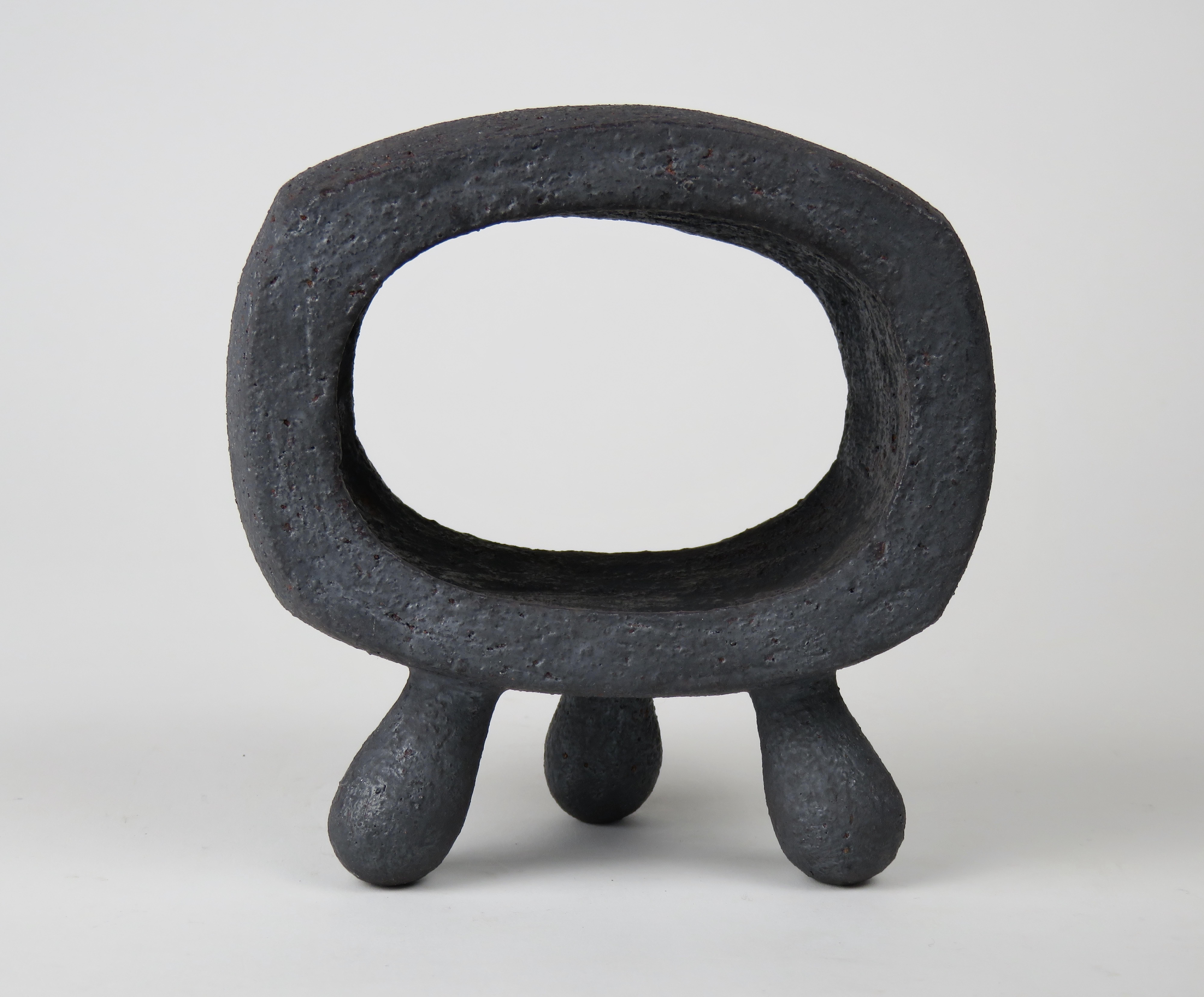 Small Dark Silver-Gray Hollow Rectangular Ring Ceramic Sculpture on 3 Legs 1