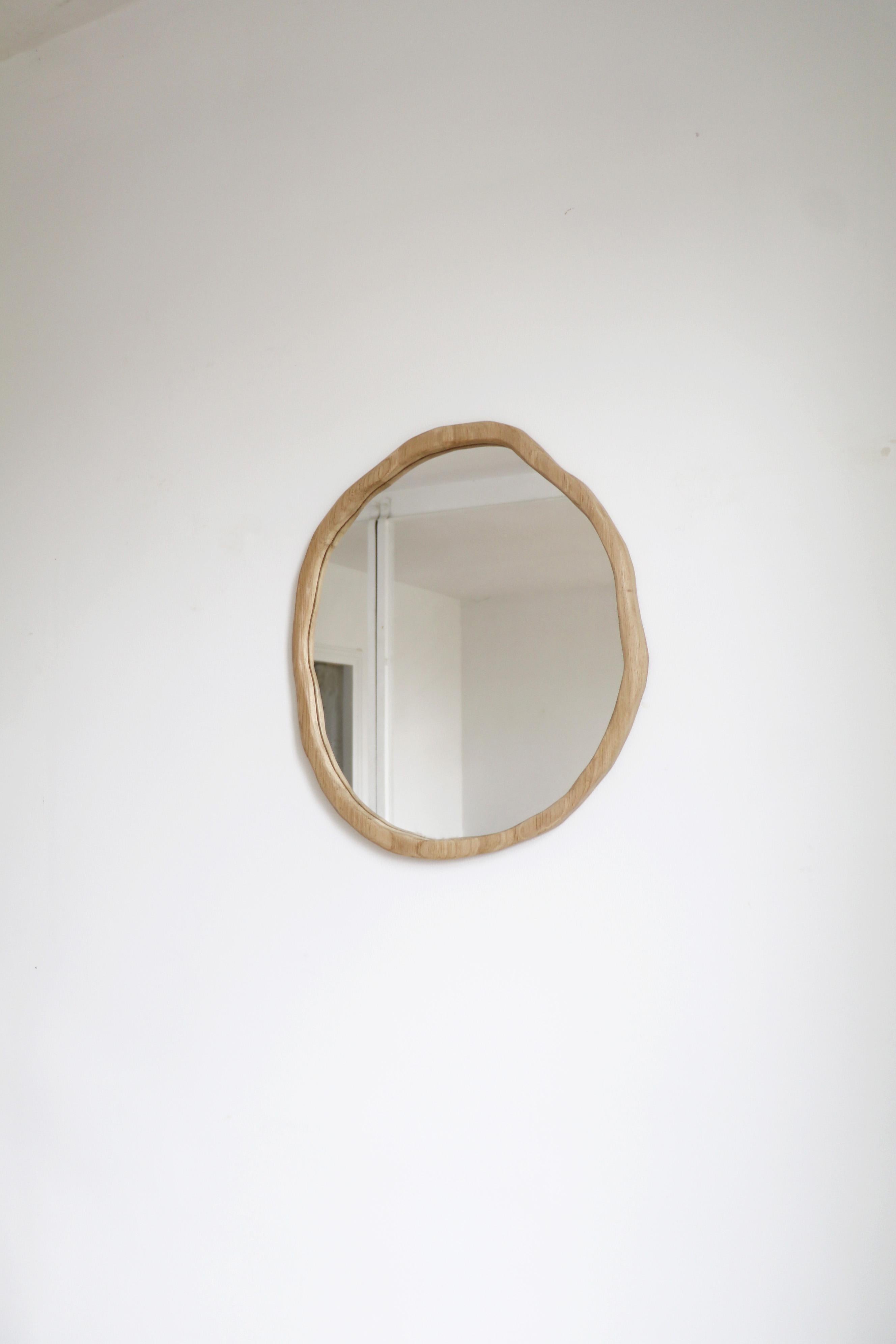 Oak Small Dark Varnish Ondulation Mirror by Alice Lahana Studio For Sale