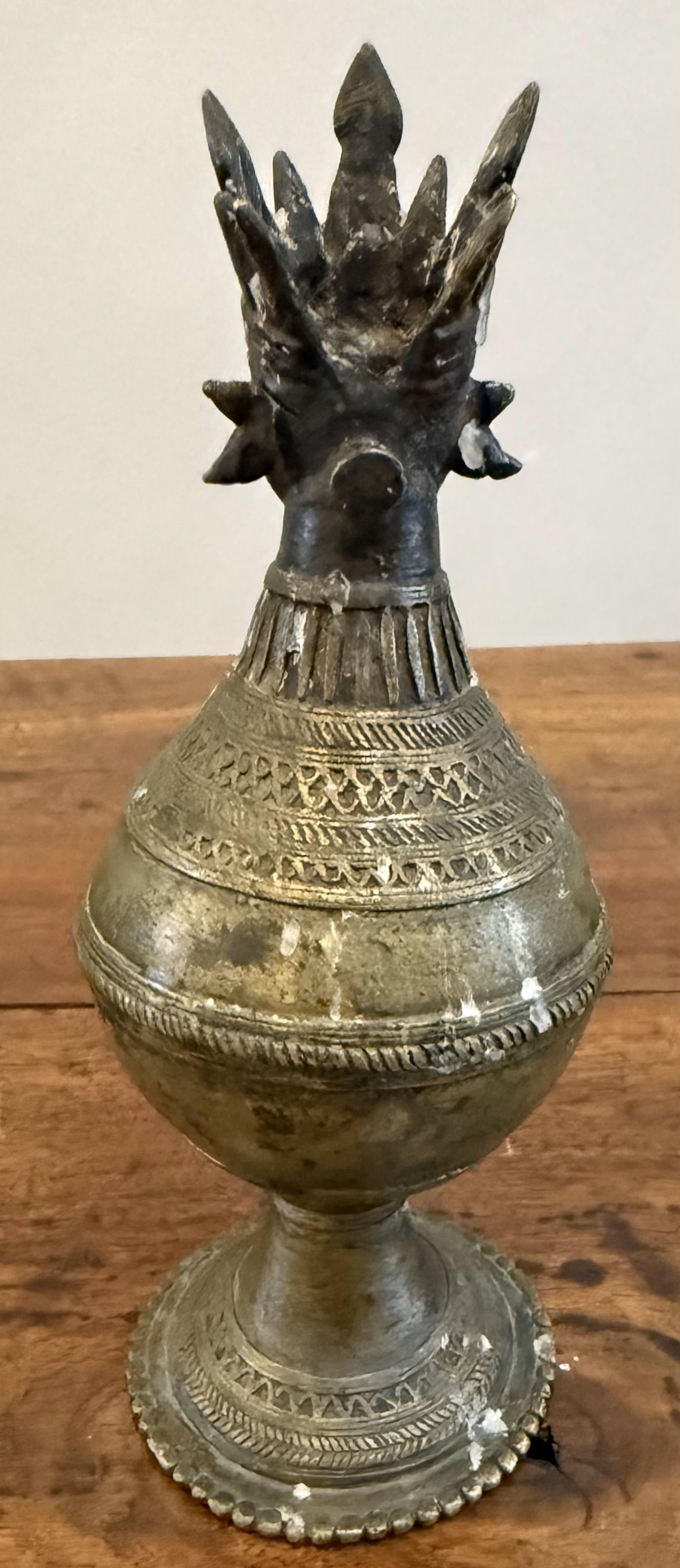 18th Century and Earlier Small Decorative Brass Hindu Urn For Sale