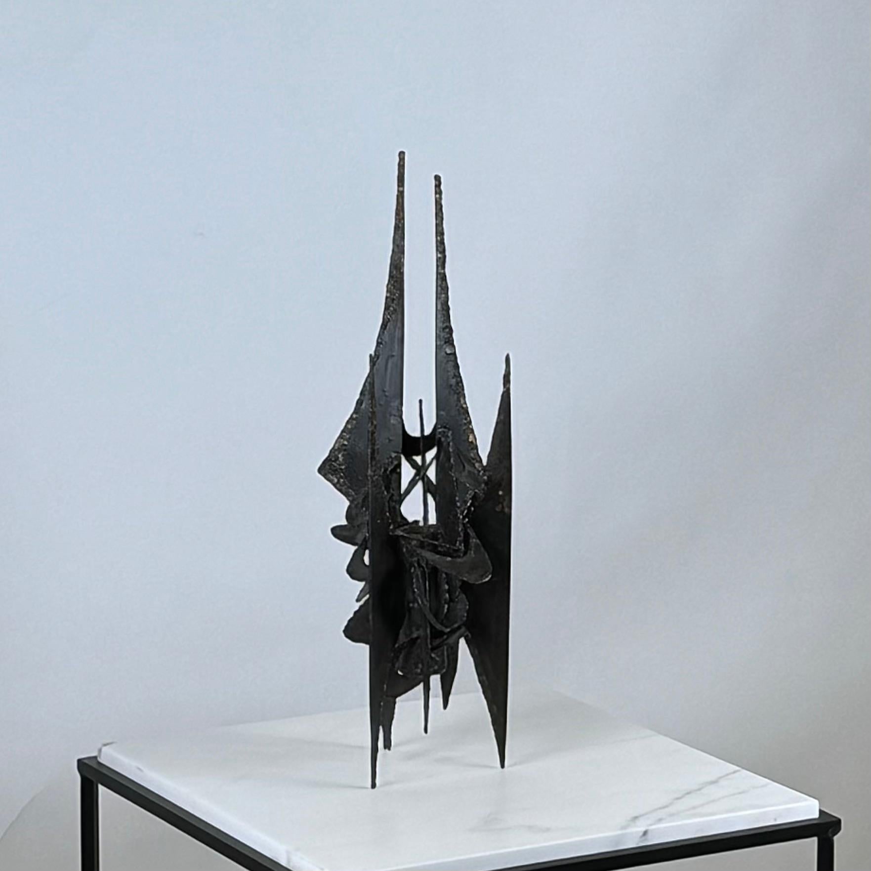 Small Decorative Brutalist Sculpture on Brass Stand For Sale 5