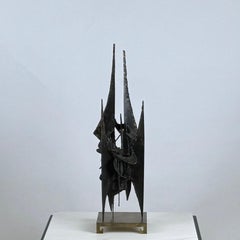 Small Decorative Brutalist Sculpture on Brass Stand