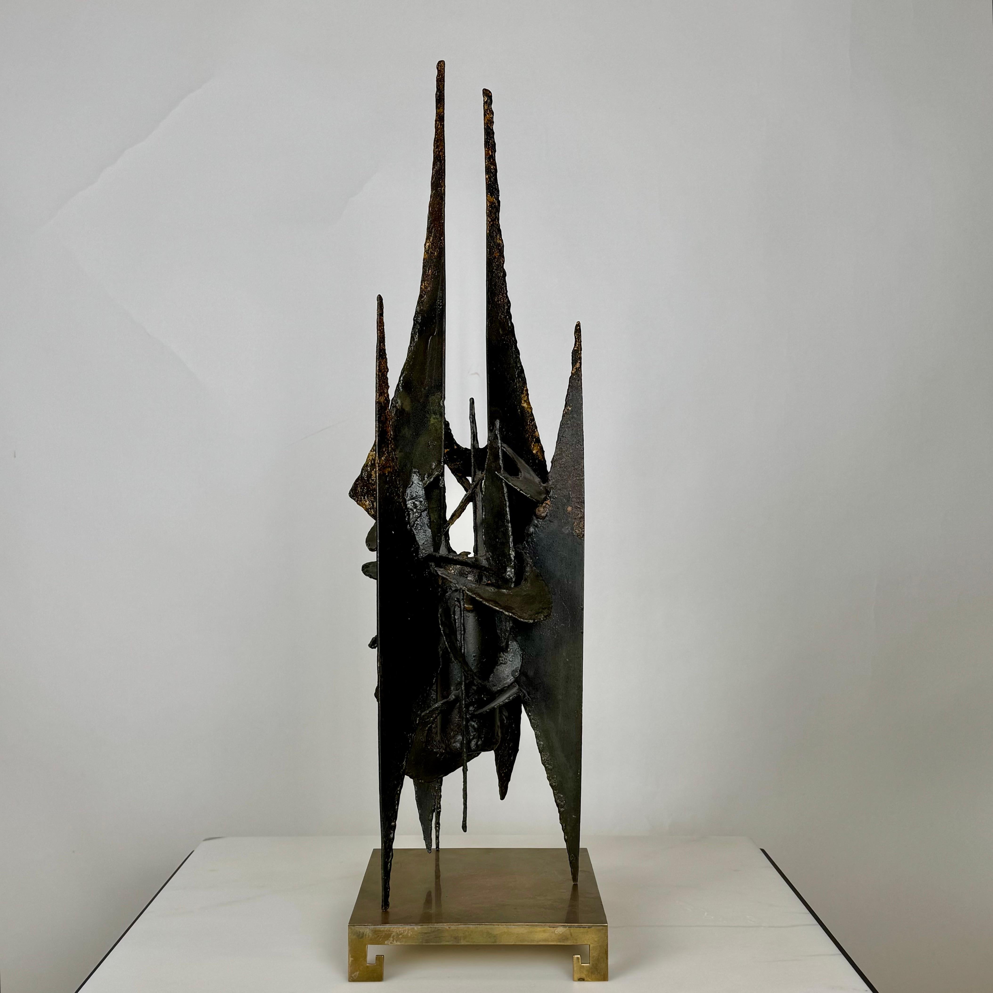 American Small Decorative Brutalist Sculpture on Brass Stand For Sale