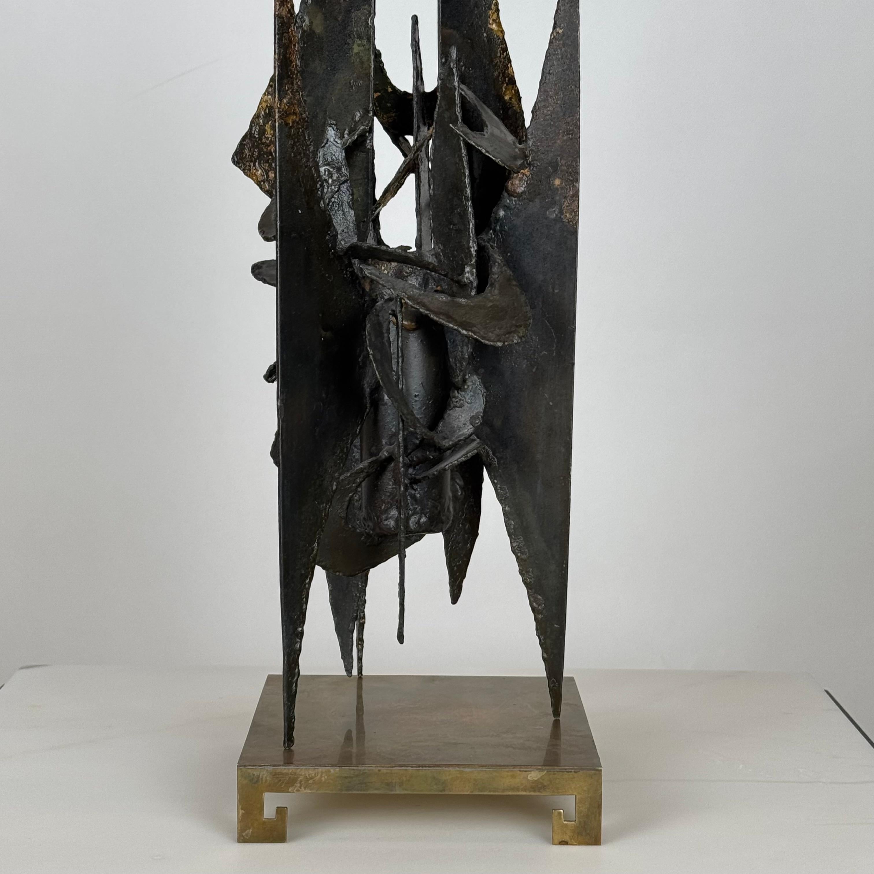 Patinated Small Decorative Brutalist Sculpture on Brass Stand For Sale