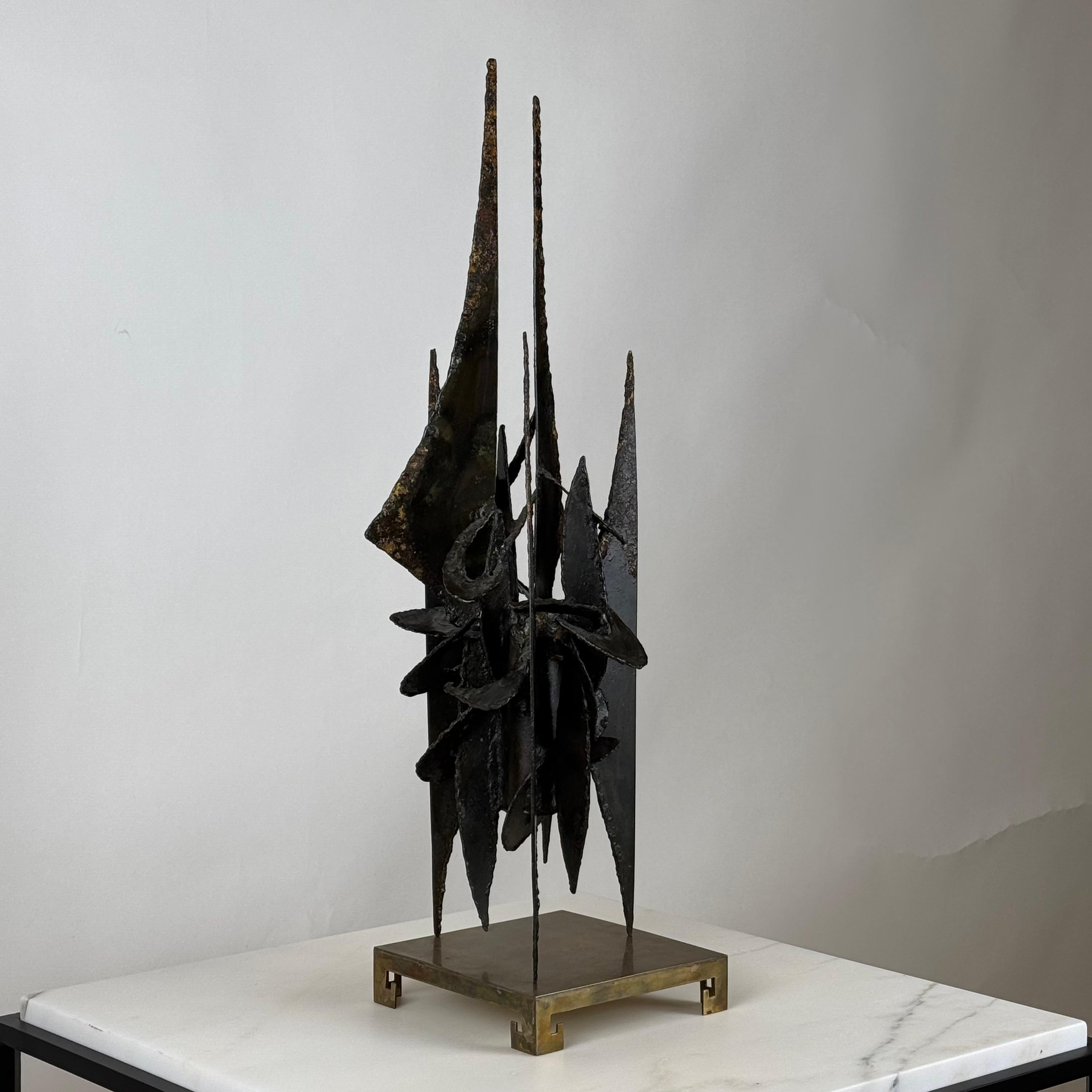 Late 20th Century Small Decorative Brutalist Sculpture on Brass Stand For Sale
