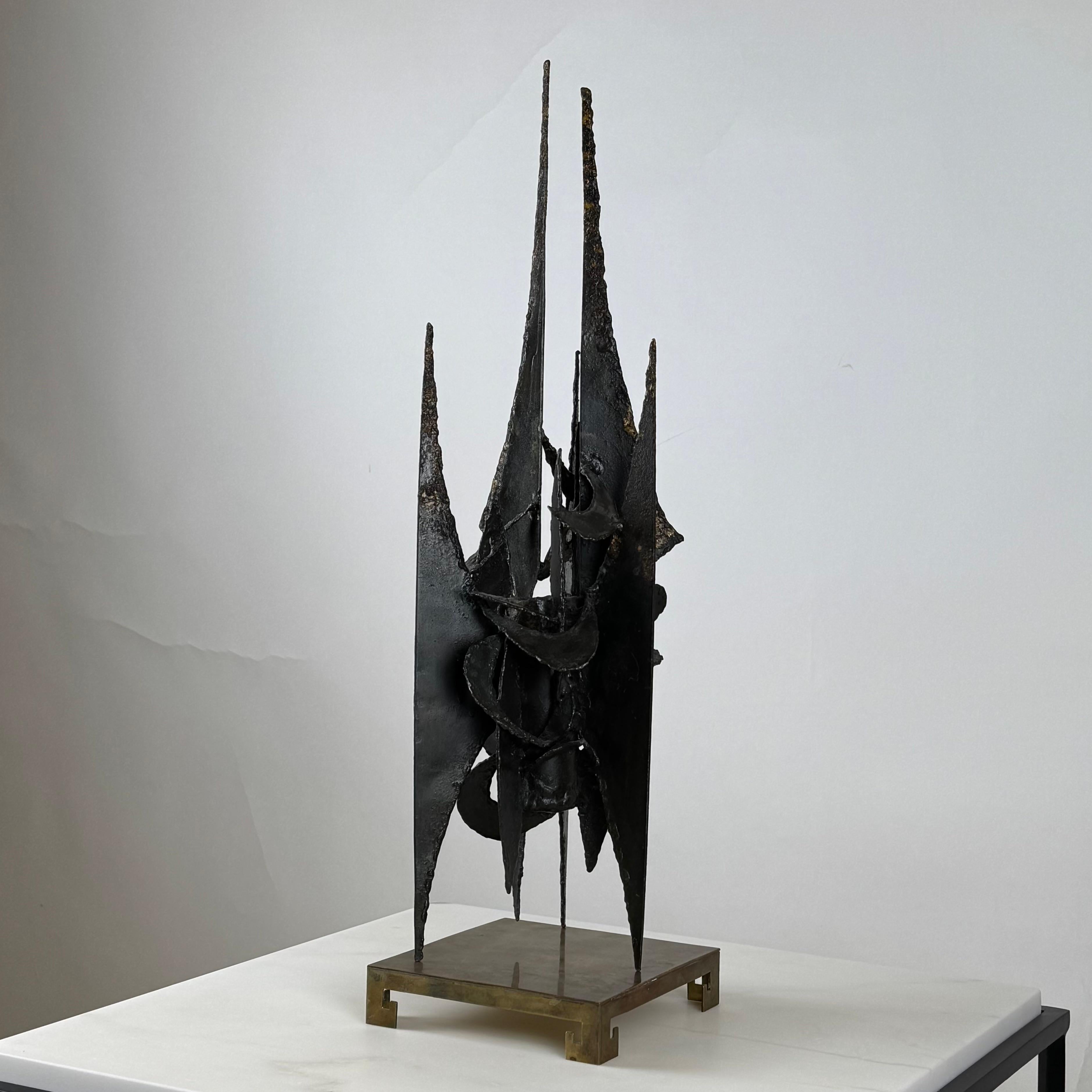 Small Decorative Brutalist Sculpture on Brass Stand For Sale 1