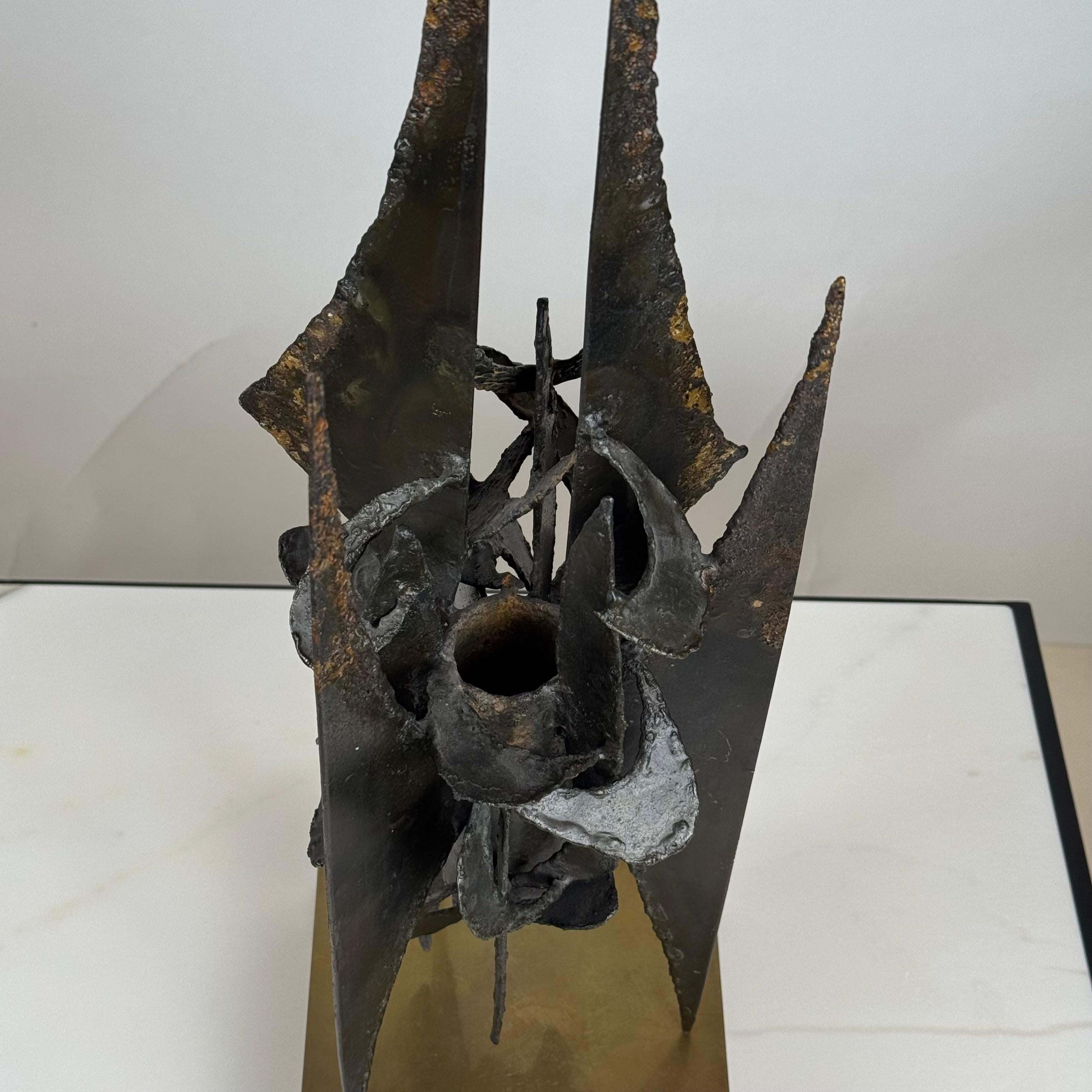 Small Decorative Brutalist Sculpture on Brass Stand For Sale 2