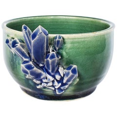 Small Decorative Contemporary Blue and Green Geode Detail Ceramic Bowl Signed