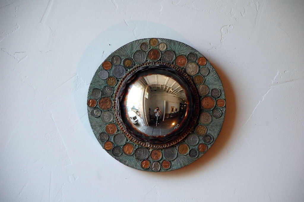 French Small Decorative Convex Mirror in the Style of Line Vautrin