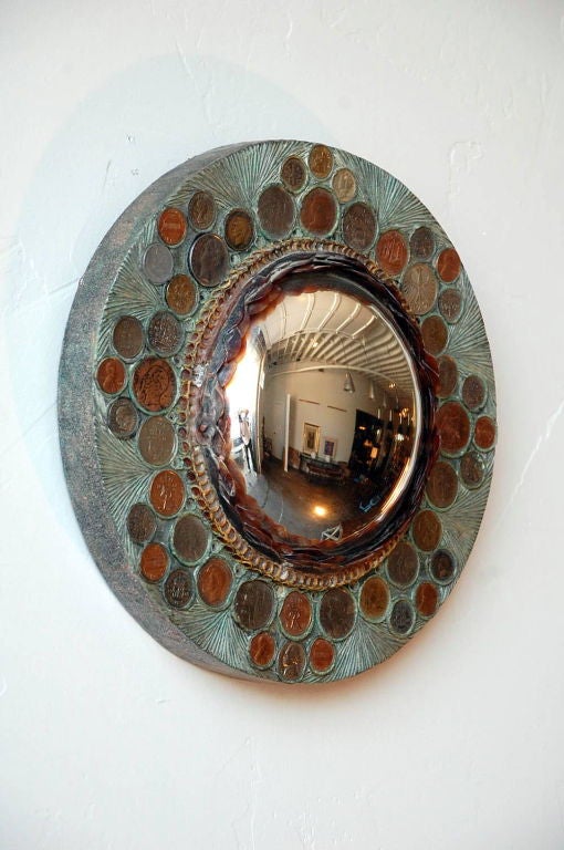 Small Decorative Convex Mirror in the Style of Line Vautrin In Excellent Condition In Los Angeles, CA