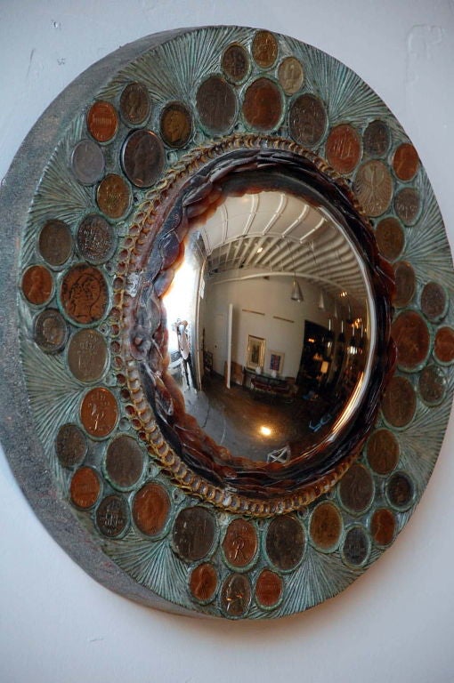 Late 20th Century Small Decorative Convex Mirror in the Style of Line Vautrin