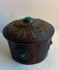 Small Decorative Green Stone and Carved Trinket Box with Lid singed "Allard"