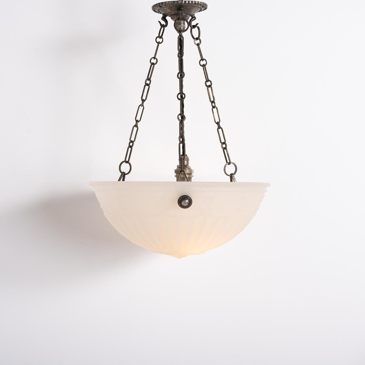 Small Decorative Jefferson Moonstone Glass Plafonnier Ceiling Light In Good Condition In Nottingham, GB